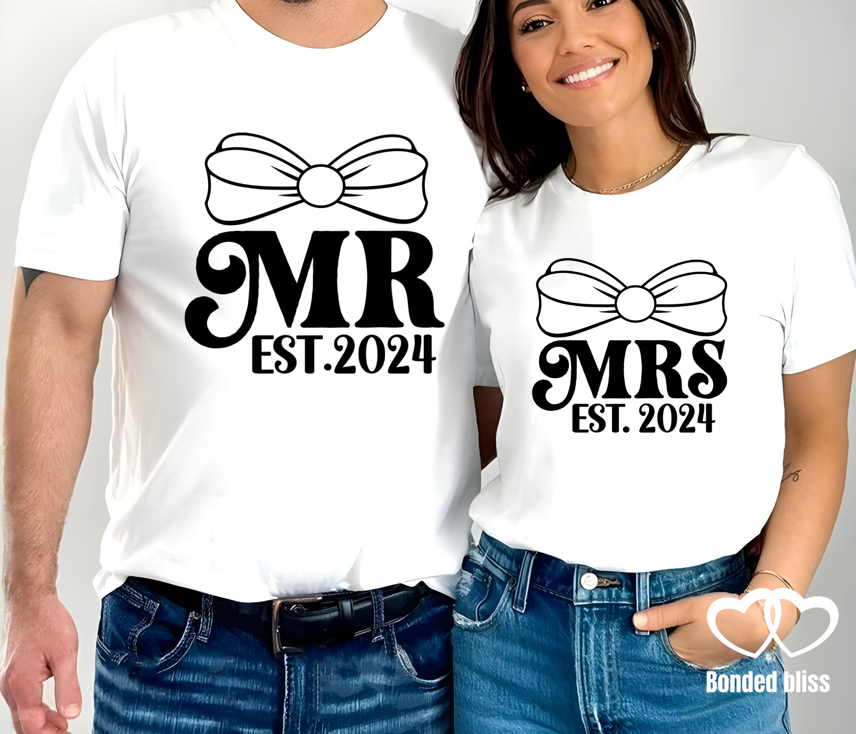 Mr. & Mrs. EST. 2024" Couple's T-Shirt Set Mr. & Mrs. EST. 2024" Couple's T-Shirt Set
