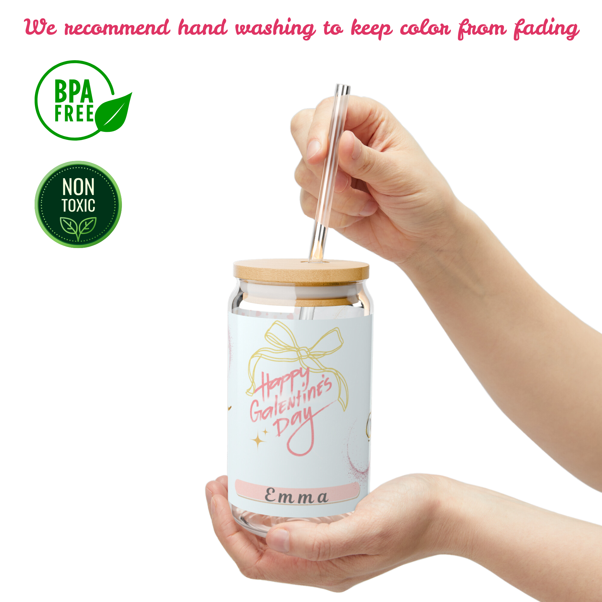 Personalized Galentine's Day Glass Tumbler with Bamboo Lid and Straw - Custom Bestie Gift - Cute Valentine's Day Cup - Reusable Iced Coffee Sipper product thumbnail image Personalized Galentine's Day Glass Tumbler with Bamboo Lid and Straw - Custom Bestie Gift - Cute Valentine's Day Cup - Reusable Iced Coffee Sipper product thumbnail image