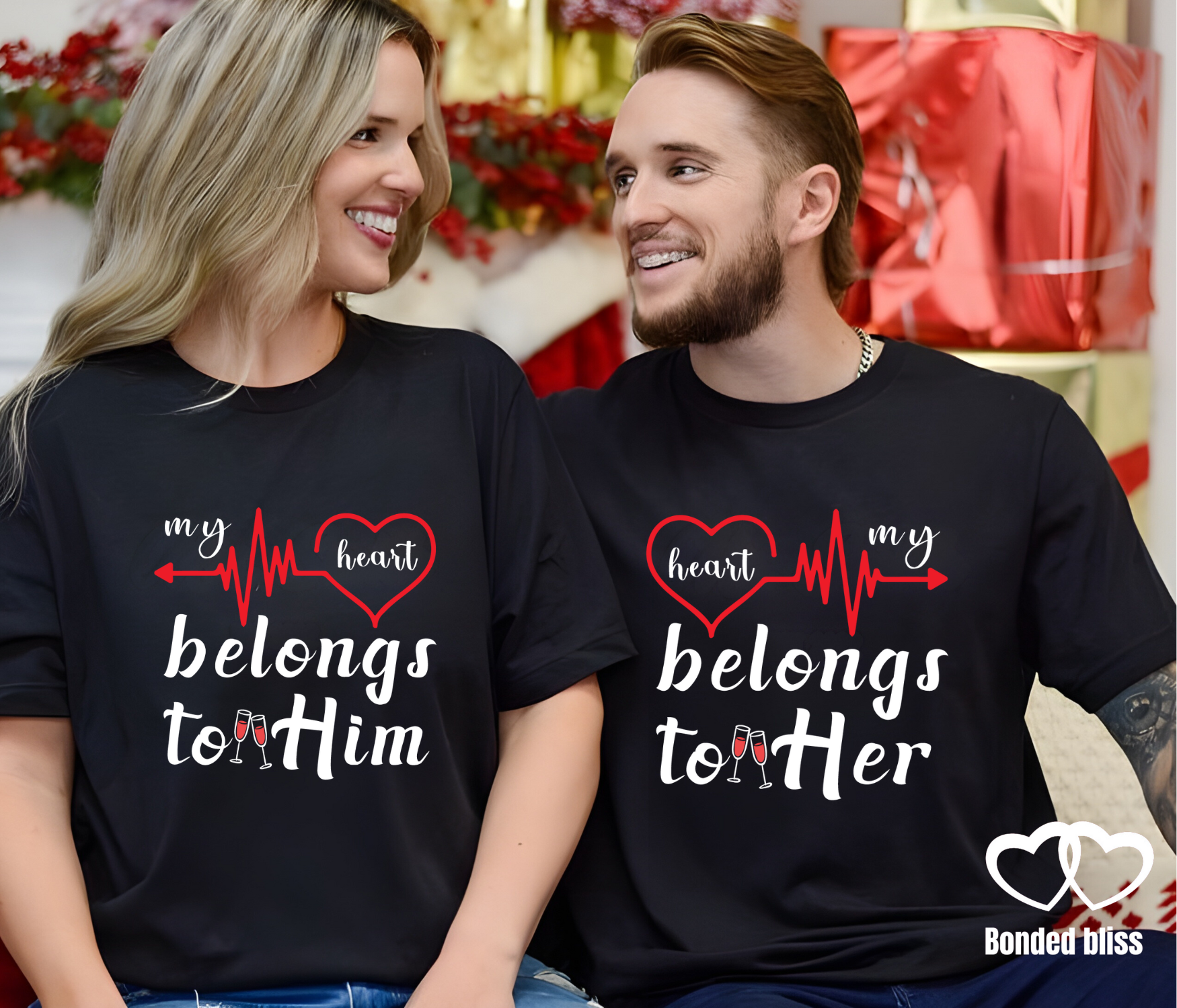 Couples Matching Heartbeat T-Shirt Set – My Heart Belongs to Him/Her" Couples Matching Heartbeat T-Shirt Set – My Heart Belongs to Him/Her"
