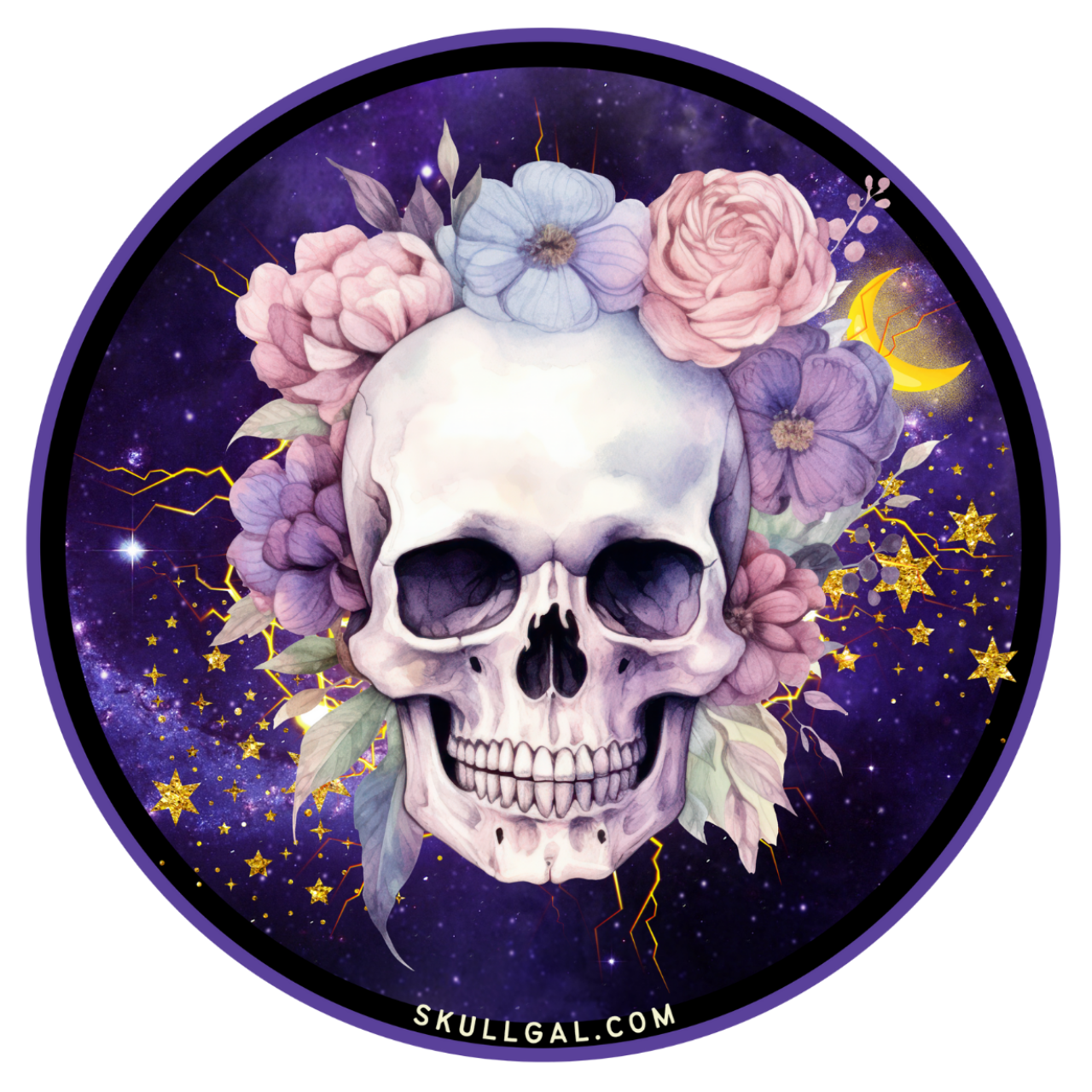 Skull Flowers Moon Stars Polyester Tote Bag product thumbnail image Skull Flowers Moon Stars Polyester Tote Bag product thumbnail image