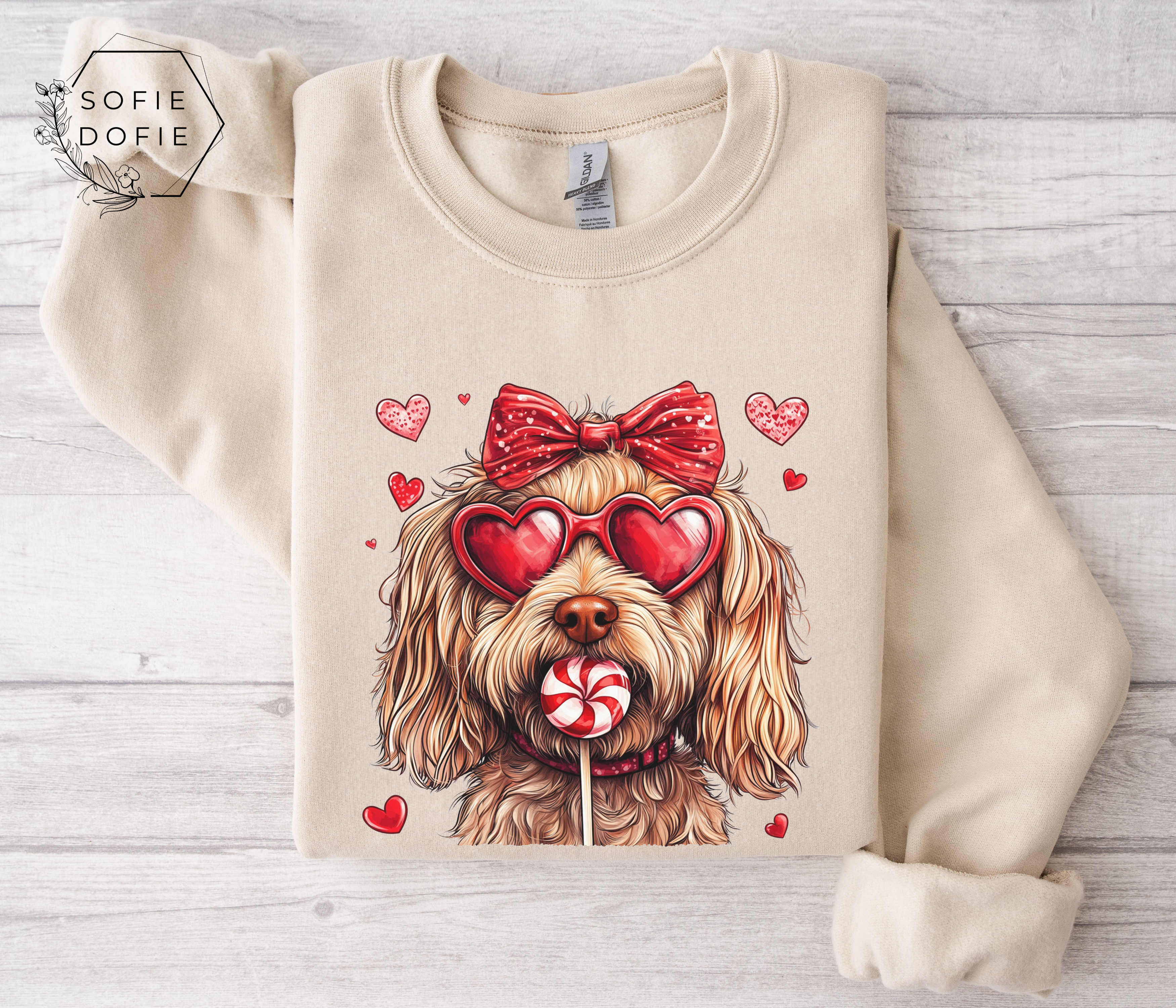 Valentine Dog Sweatshirt, Heart Sunglasses, Cute Puppy, Lollipop, Sweet Valentine Gift
