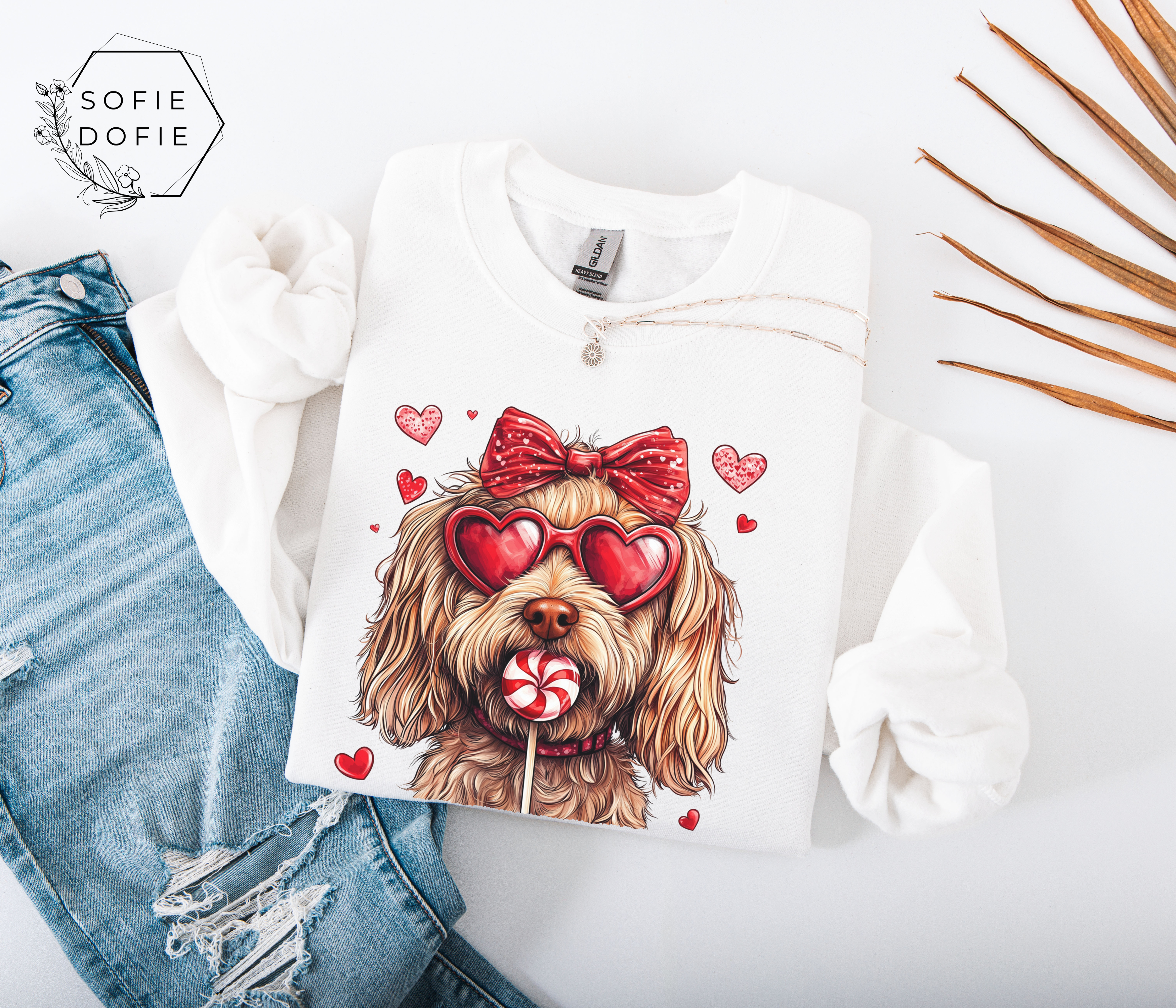 Valentine Dog Sweatshirt, Heart Sunglasses, Cute Puppy, Lollipop, Sweet Valentine Gift product thumbnail image