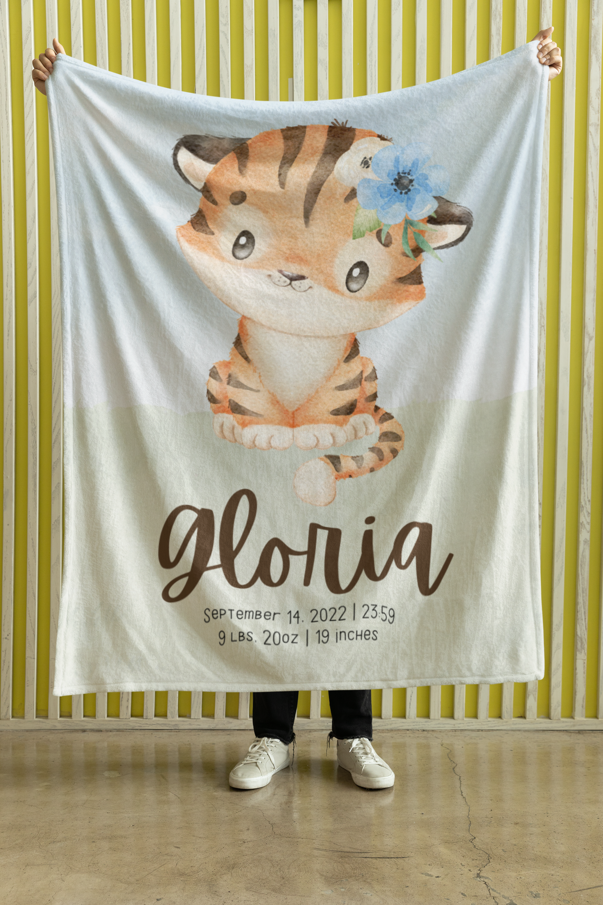 Personalized Nursery Velveteen Plush Blanket - Custom Baby Name, Birth Stats - Fox Tiger Koala Rainbow - Baby Shower Gift, Newborn Keepsake product thumbnail image