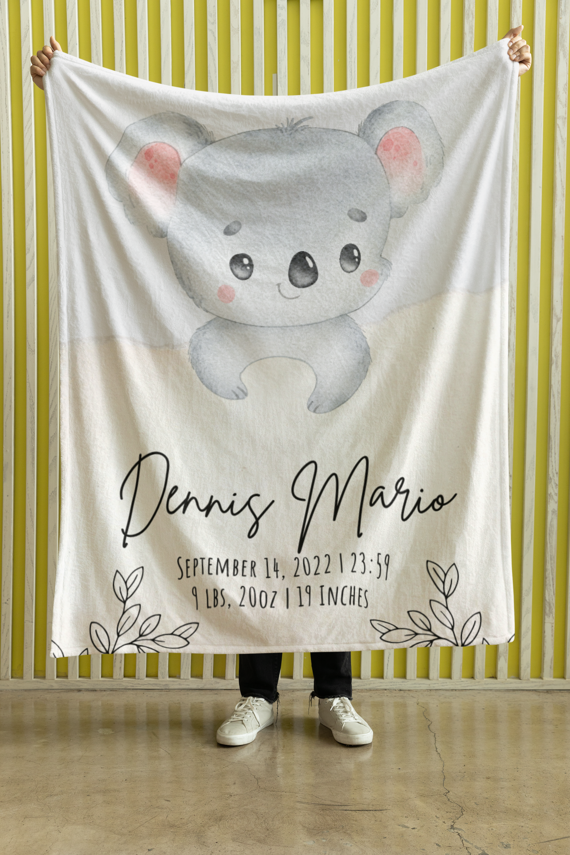Personalized Nursery Velveteen Plush Blanket - Custom Baby Name, Birth Stats - Fox Tiger Koala Rainbow - Baby Shower Gift, Newborn Keepsake product thumbnail image
