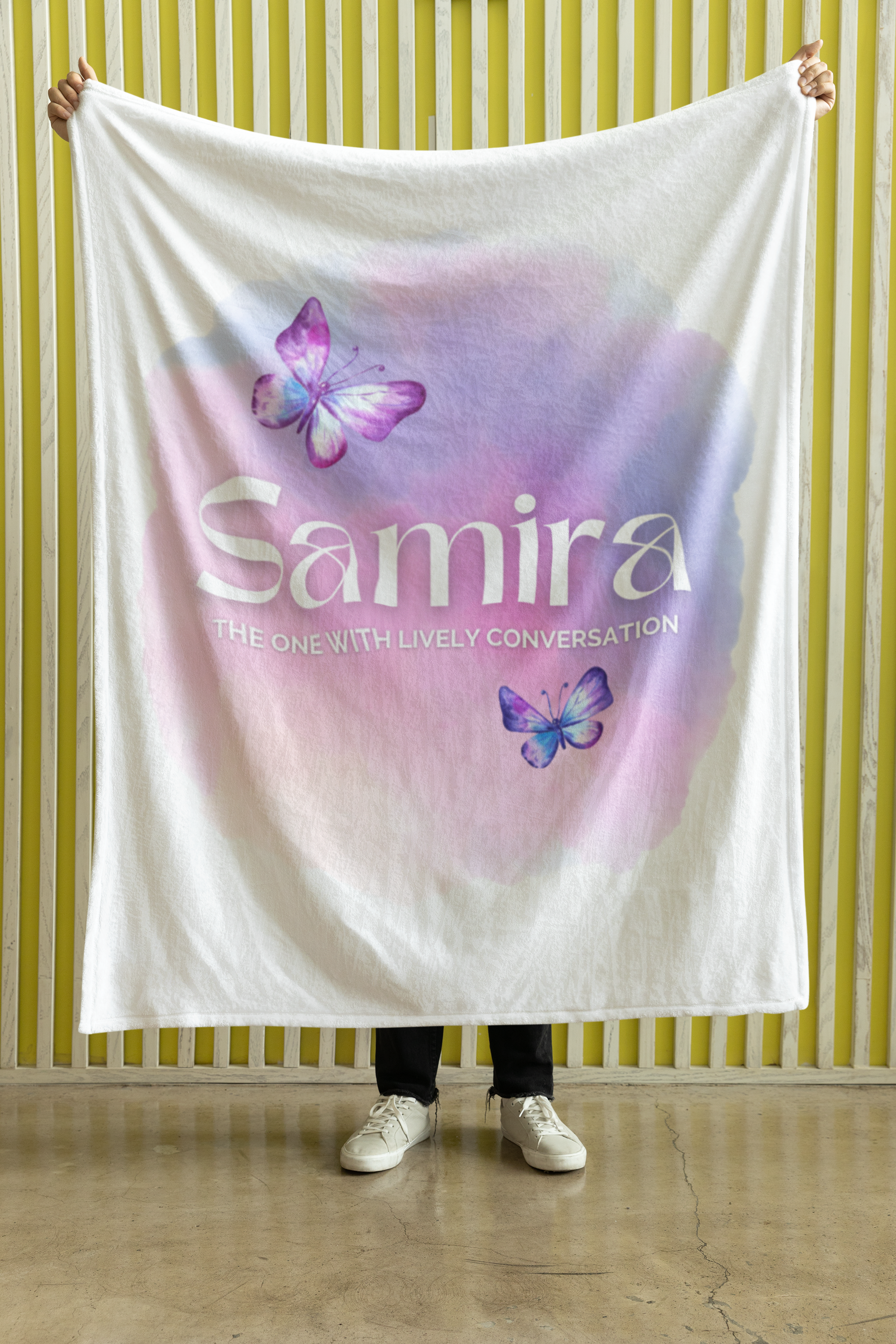 Velveteen Plush Blanket - Personalized Nursery Baby Name and Meaning, Lion and Butterfly Watercolor Design, Gift for New Parents, Baby product thumbnail image