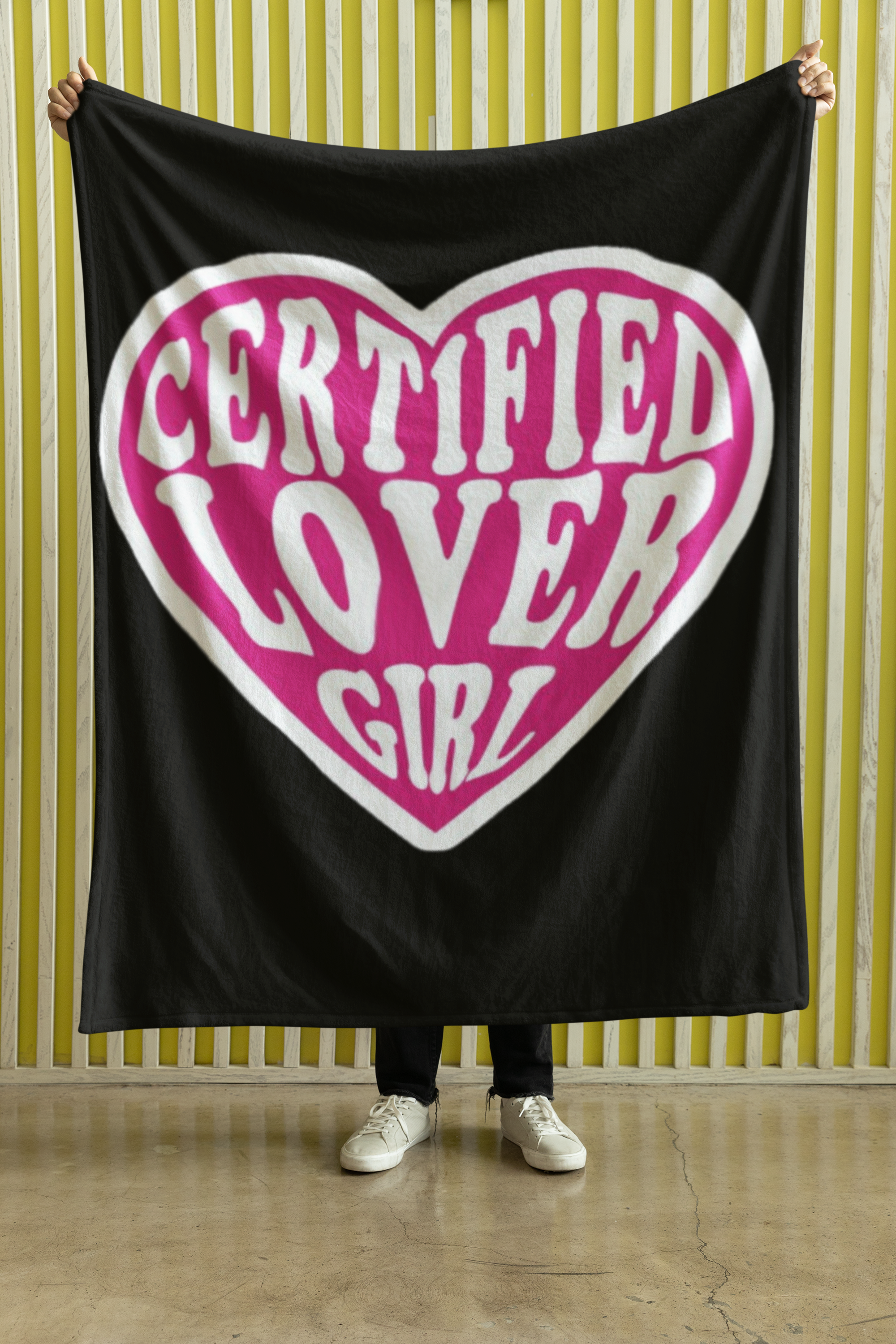 Velveteen Plush Blanket - Certified Lover Girl Heart Design, Pink and White, Cozy Throw, Soft Bedspread, Bedroom Decor, Gift for Her,