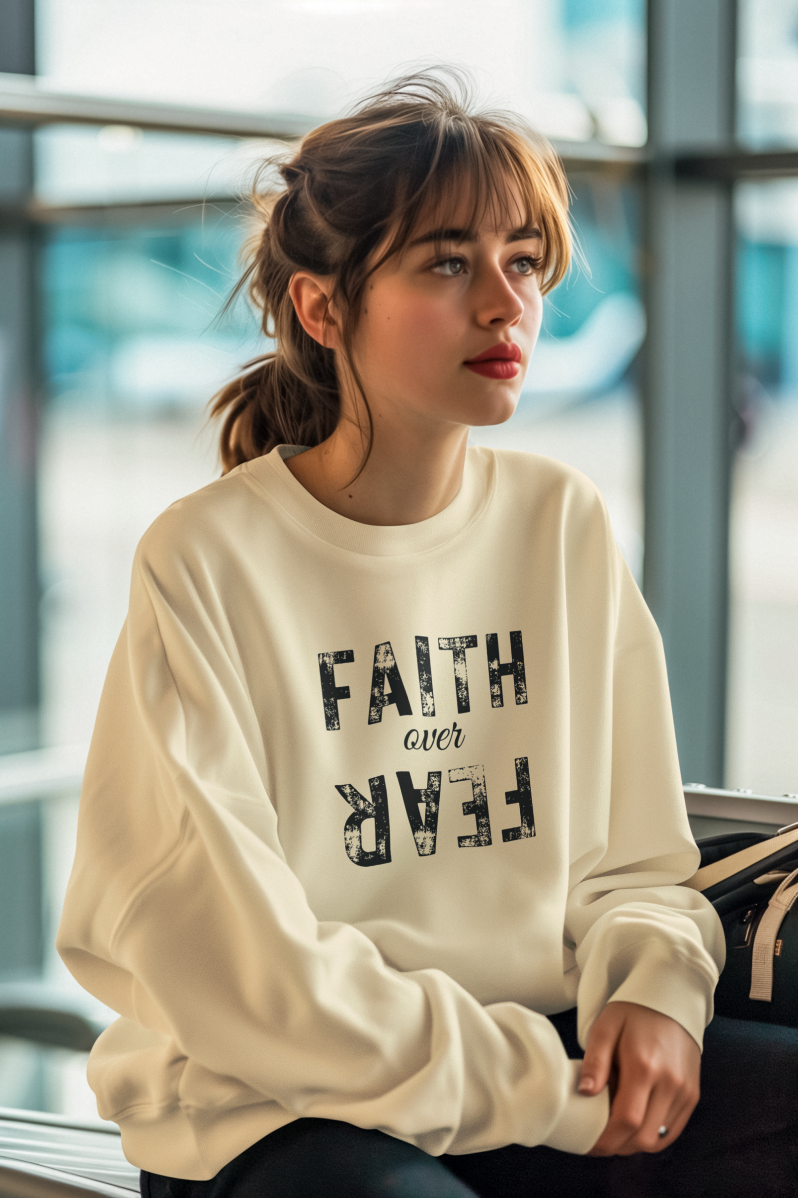 Faith Over Fear Unisex Midweight Softstyle Fleece Crewneck Sweatshirt : Faith product thumbnail image Faith Over Fear Unisex Midweight Softstyle Fleece Crewneck Sweatshirt : Faith product thumbnail image