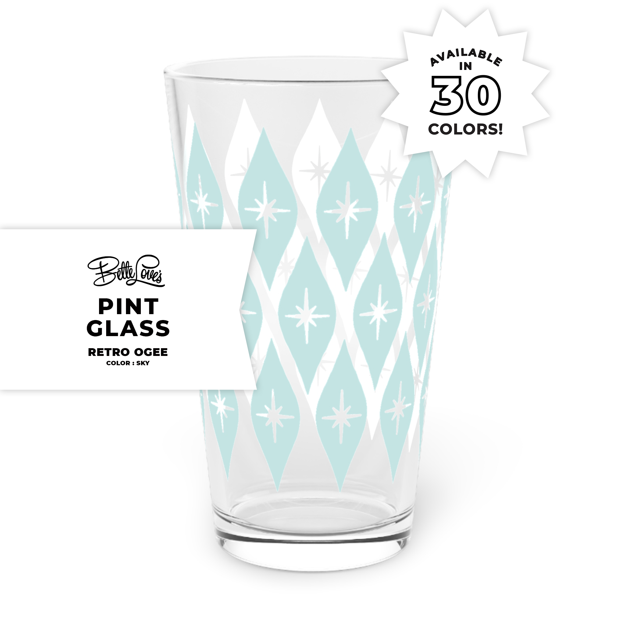 Retro Ogee Pint Glass in Sky Retro Ogee Pint Glass in Sky