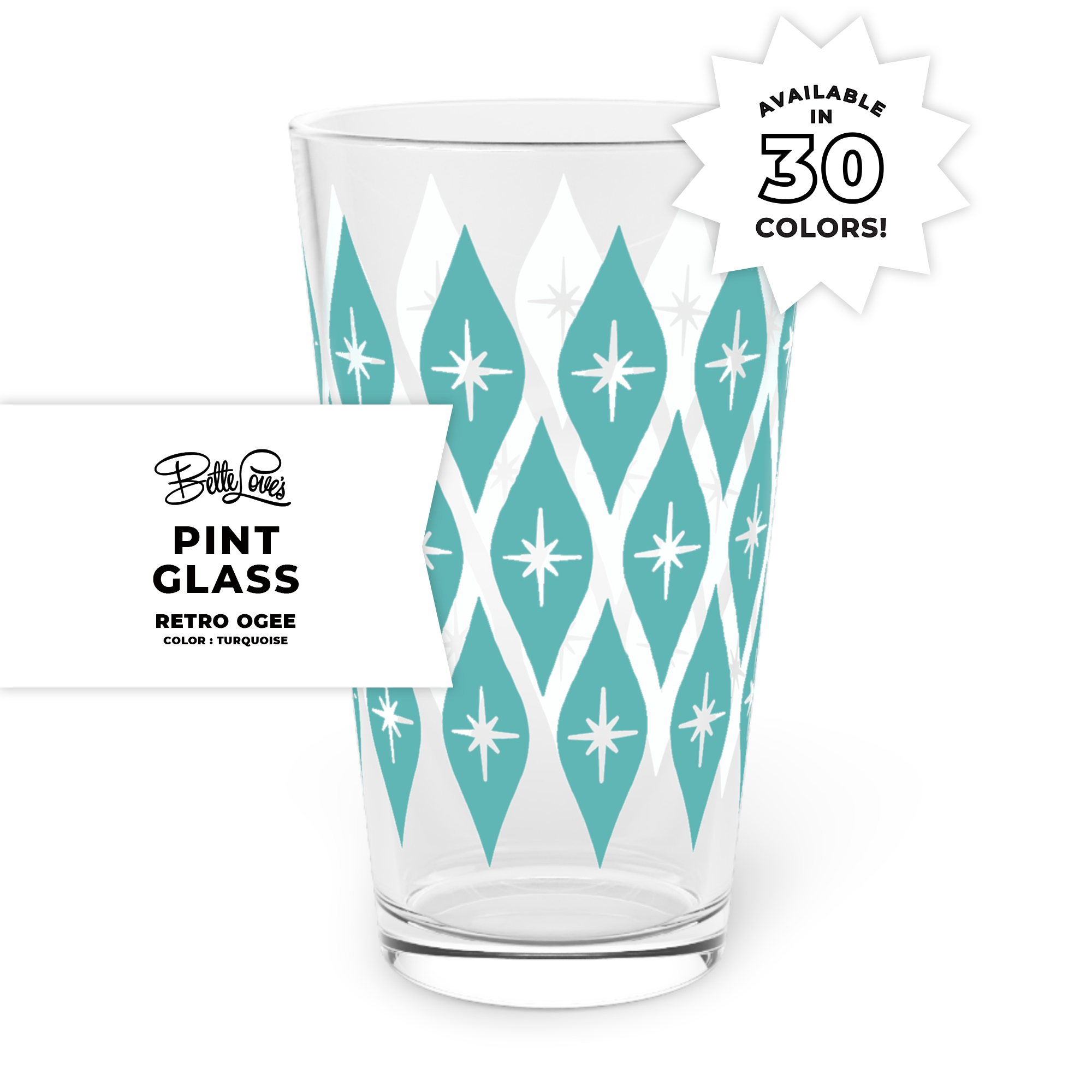 Retro Ogee Pint Glass in Turquoise Retro Ogee Pint Glass in Turquoise
