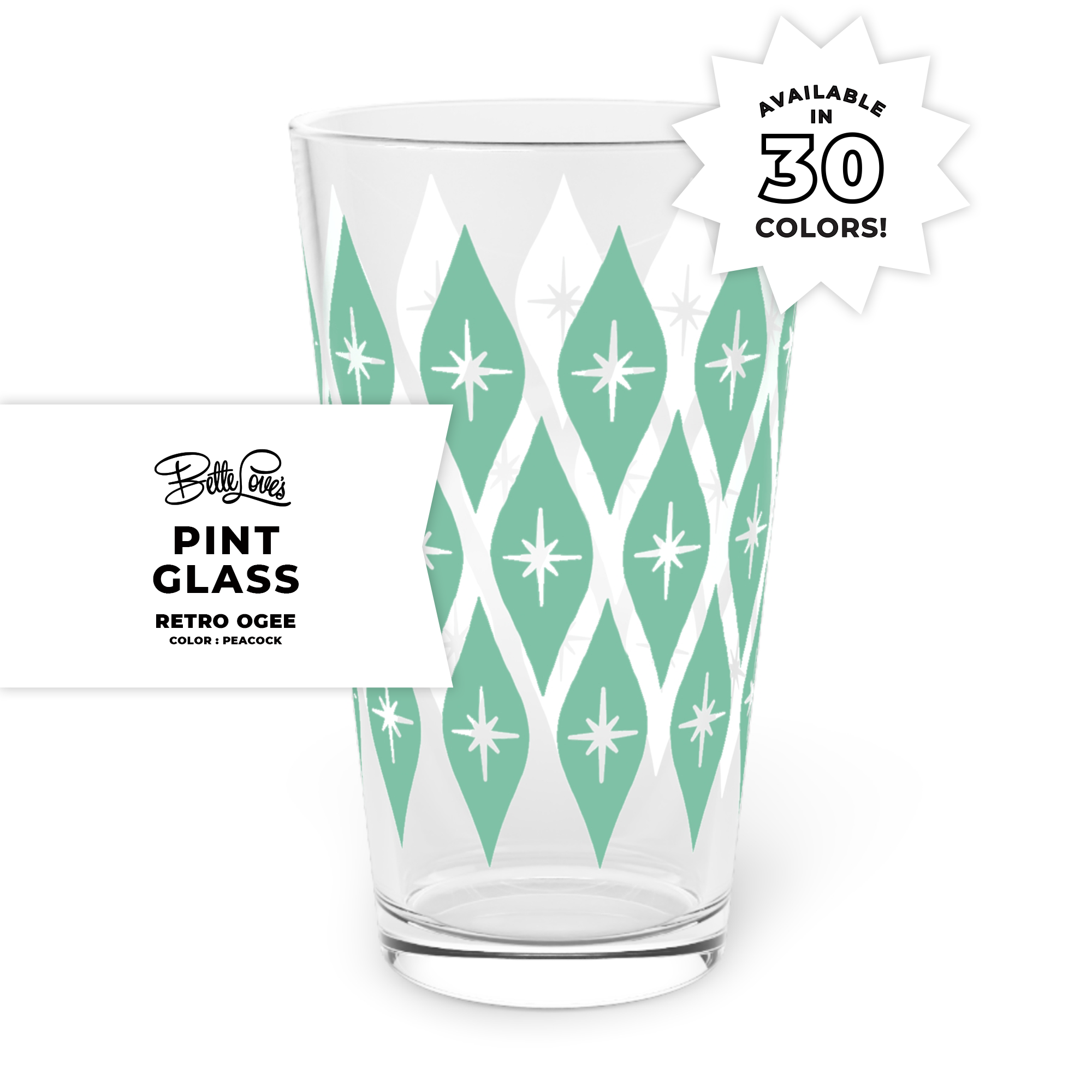 Retro Ogee Pint Glass in Peacock