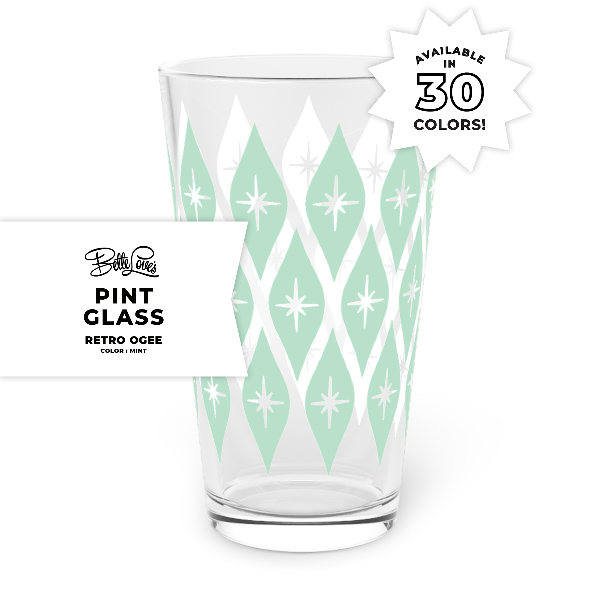 Retro Ogee Pint Glass in Mint