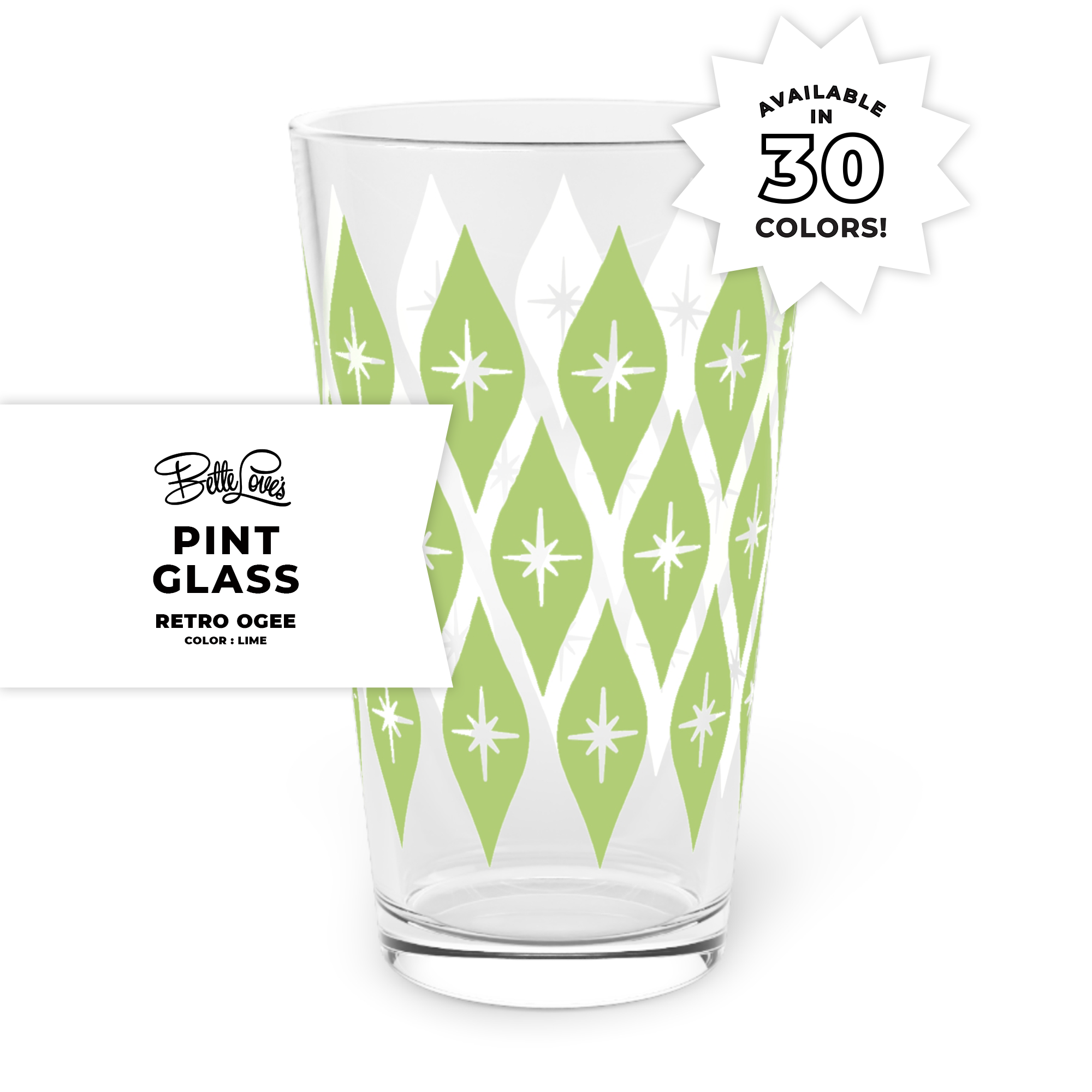 Retro Ogee Pint Glass in Lime