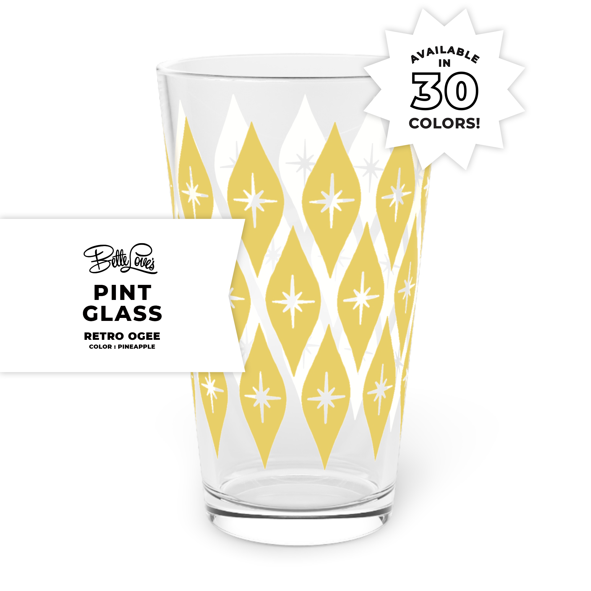 Retro Ogee Pint Glass in Pineapple Retro Ogee Pint Glass in Pineapple