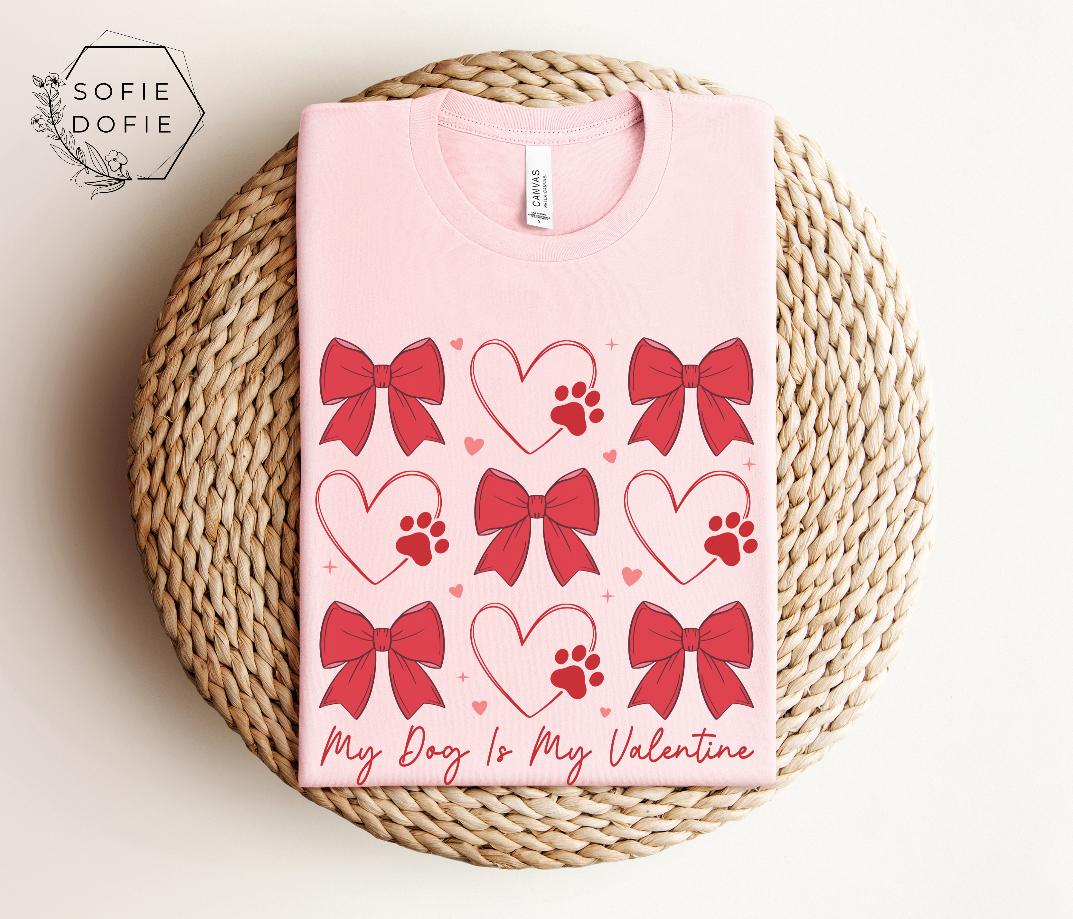 My Dog Is My Valentine Shirt, Paw Prints, Bows, Hearts, Cute Valentine’s Day Gift