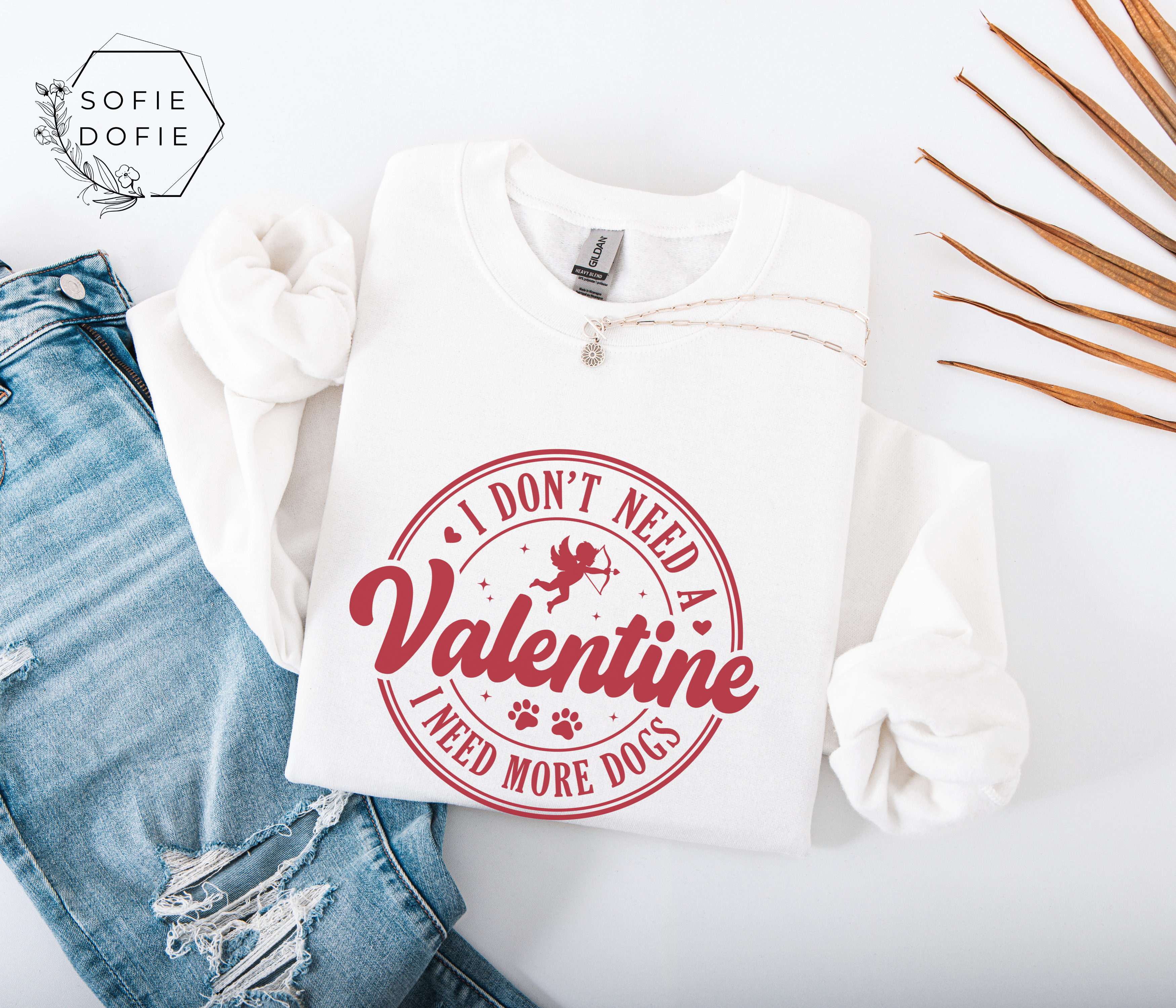 Crewneck Sweatshirt: I Don’t Need a Valentine, I Need More Dogs product thumbnail image Crewneck Sweatshirt: I Don’t Need a Valentine, I Need More Dogs product thumbnail image