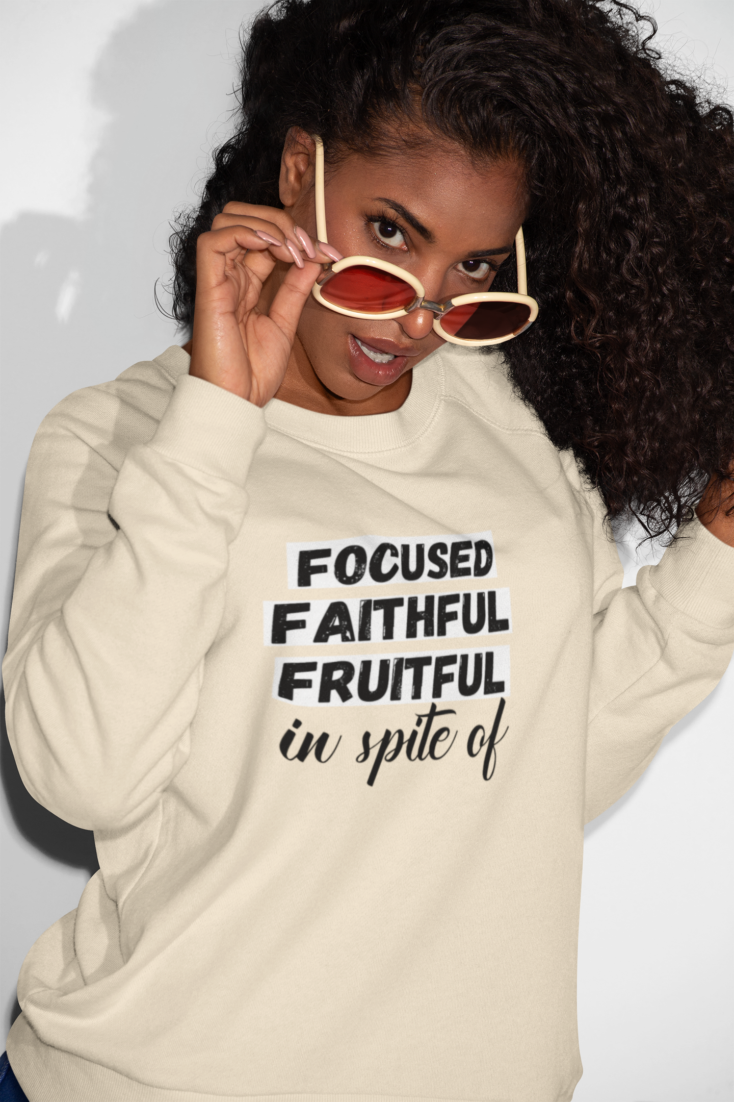 Focused Faithful Fruitful Unisex Midweight Softstyle Fleece Crewneck Sweatshirt : Faith product thumbnail image Focused Faithful Fruitful Unisex Midweight Softstyle Fleece Crewneck Sweatshirt : Faith product thumbnail image