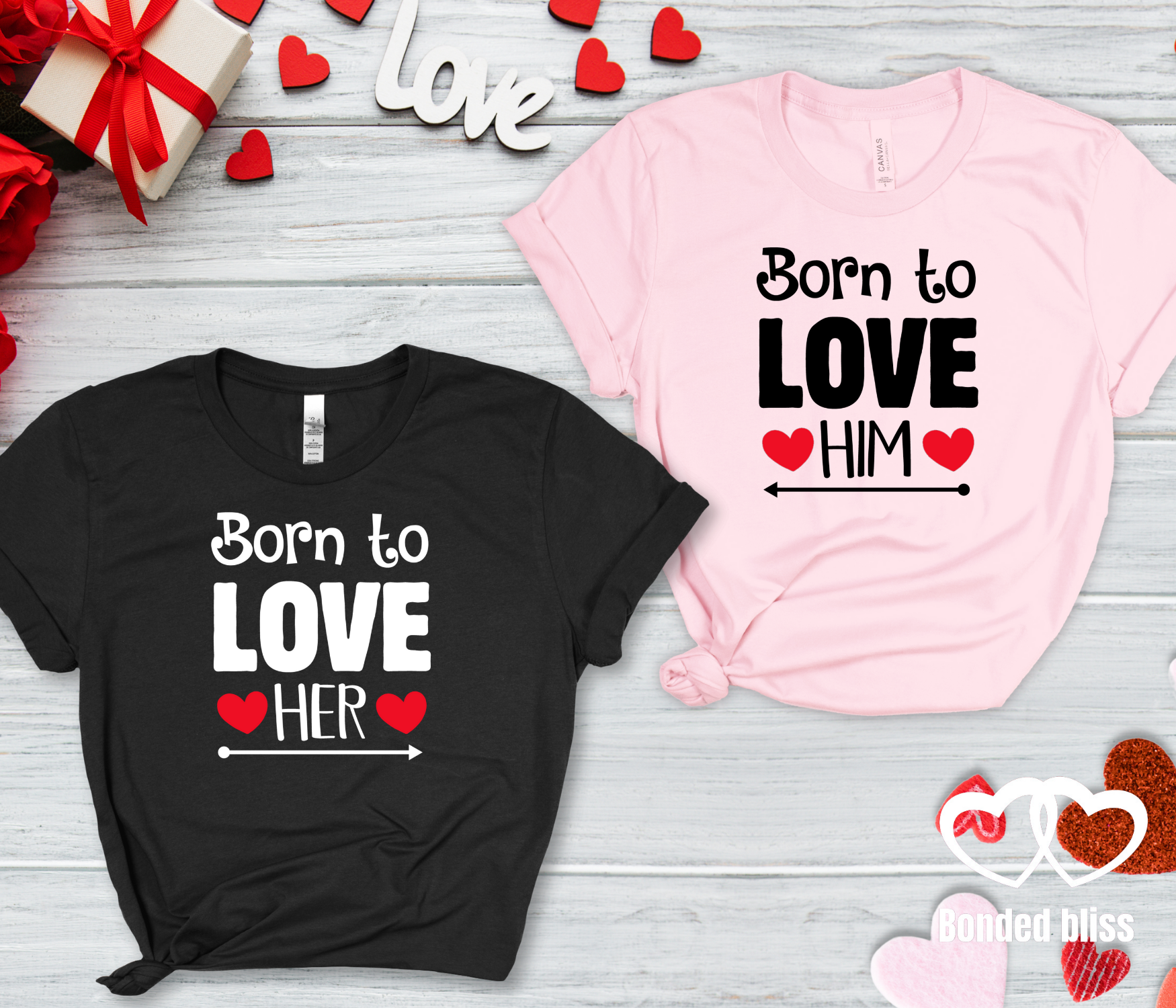 Matching 'Born to Love Her/Him' Couples T-Shirts – Perfect for Anniversaries & Special Moments Matching 'Born to Love Her/Him' Couples T-Shirts – Perfect for Anniversaries & Special Moments