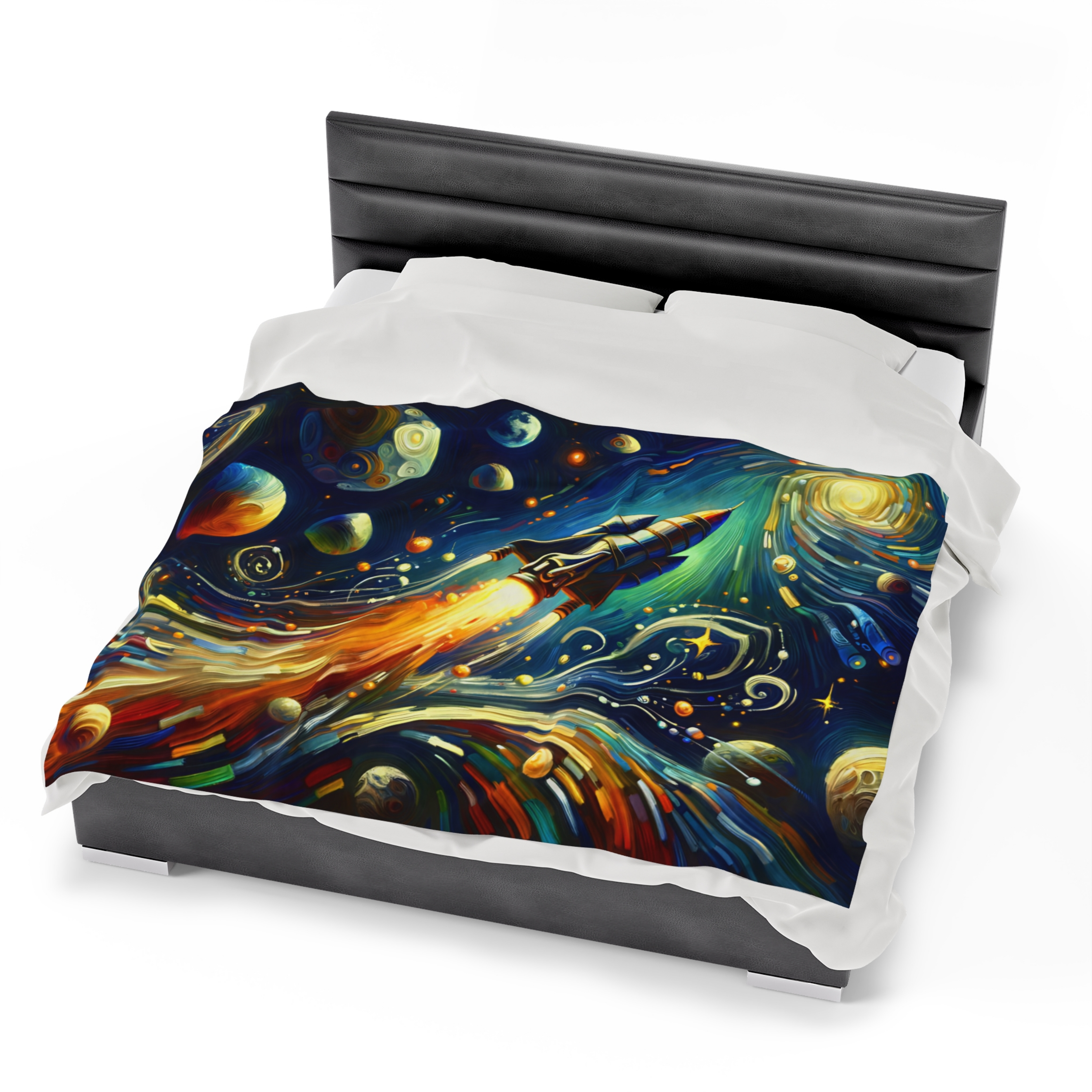 Sci-Fi - Fantasy - Rocket Ship blasting through Space Artwork - Velveteen Plush Blanket product thumbnail image