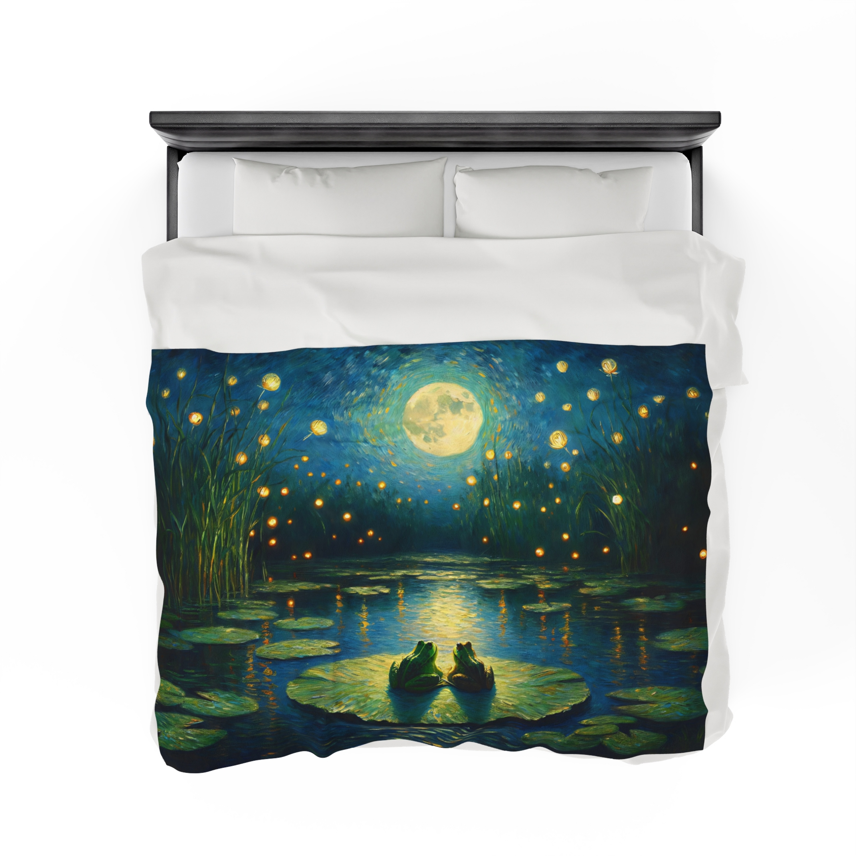 Two Frogs on Lily Pad in the Bayou watching the Night Sky with Firefly's - Velveteen Plush Blanket product thumbnail image Two Frogs on Lily Pad in the Bayou watching the Night Sky with Firefly's - Velveteen Plush Blanket product thumbnail image