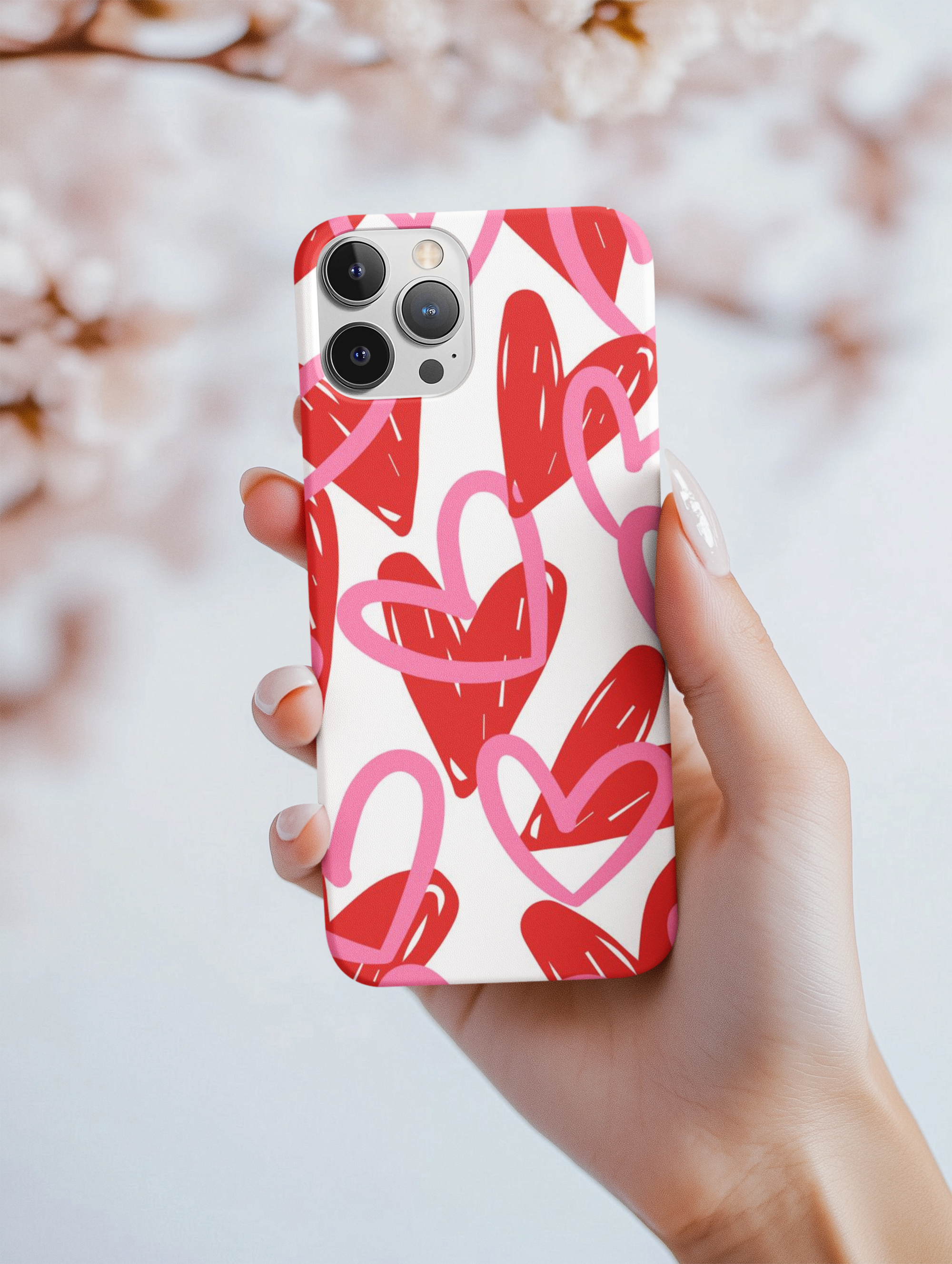 Heart Pattern Tough Phone Case, Pink Red iPhone Case, Shockproof Phone Cover, Protective Cellphone Shell, Cute Love Gift product thumbnail image