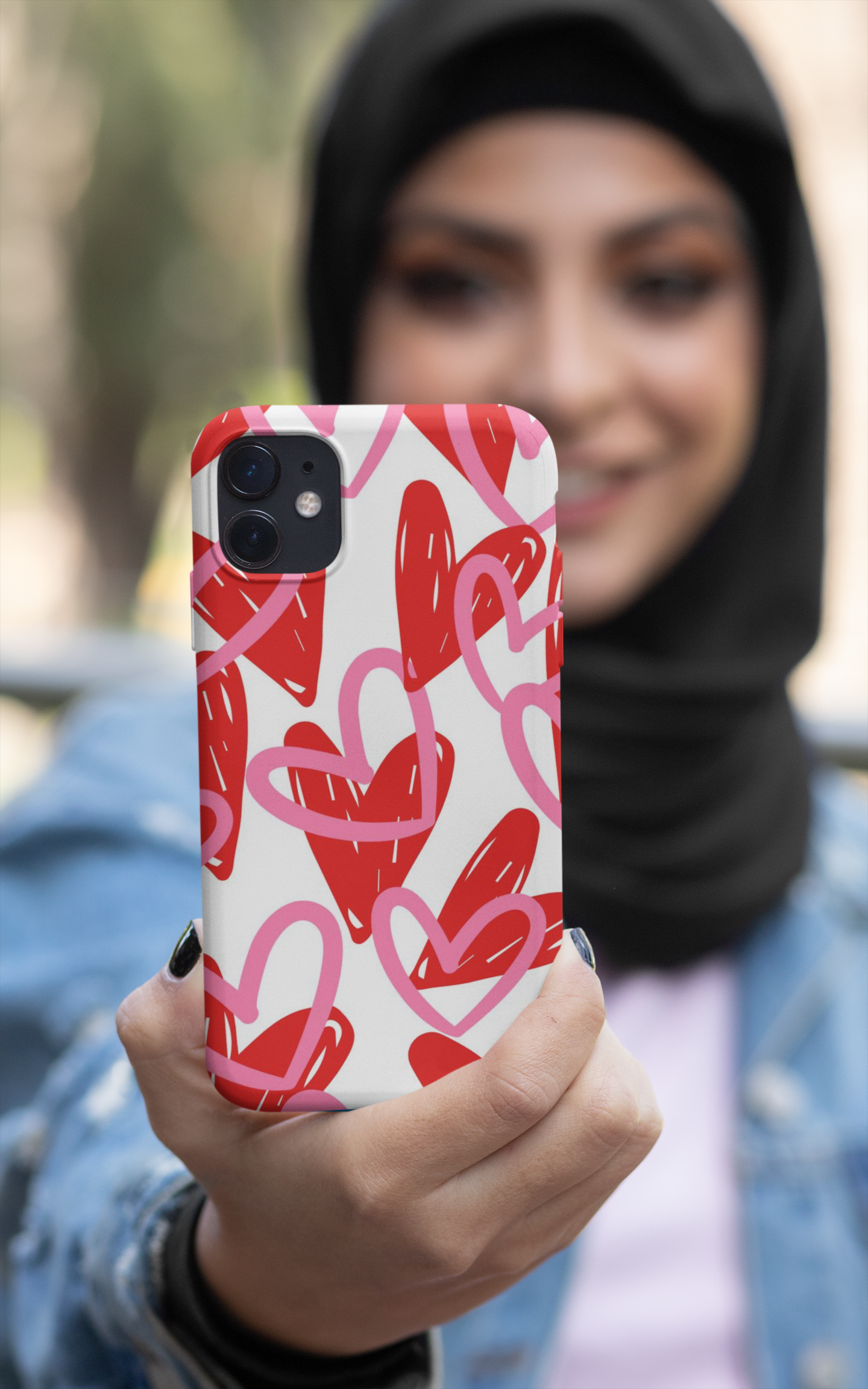 Heart Pattern Tough Phone Case, Pink Red iPhone Case, Shockproof Phone Cover, Protective Cellphone Shell, Cute Love Gift product thumbnail image