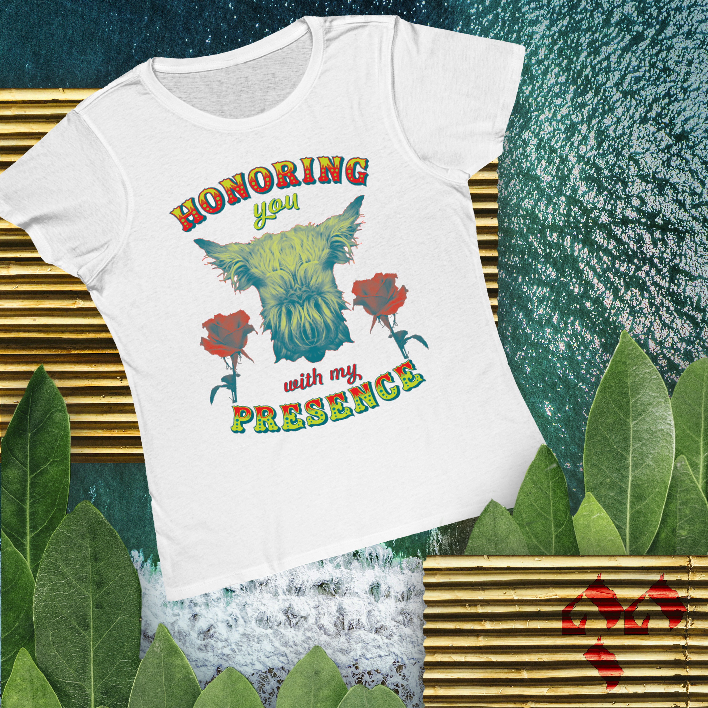 Organic Women's Tee - Honoring You With My Presence - Wheaten Scottie and Roses product thumbnail image Organic Women's Tee - Honoring You With My Presence - Wheaten Scottie and Roses product thumbnail image