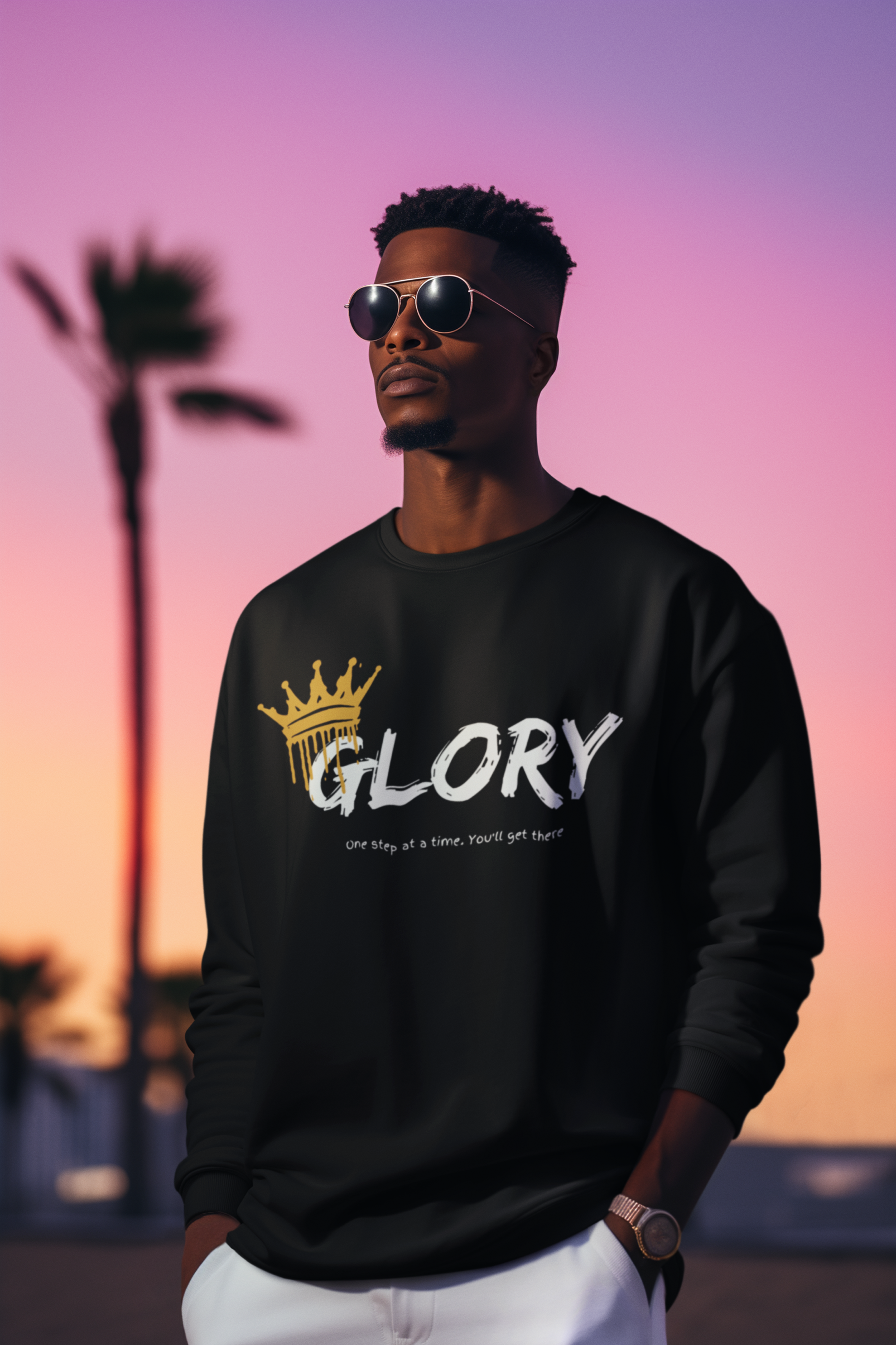 Glory One Step at a Time, Faith Based Unisex Crewneck Softstyle Fleece, Christian Sweatshirt product thumbnail image