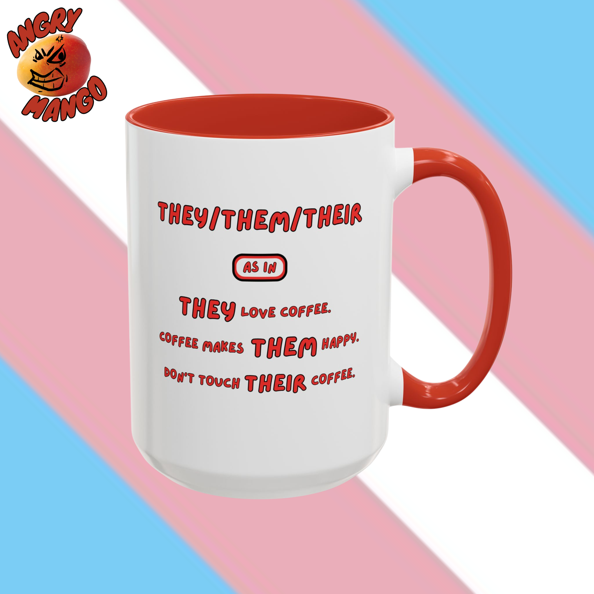 Transgender Pride THEY/THEM/THEIR 11oz or 15oz White Ceramic Coffee Mug With Black or Red Accent Color Transgender Pride THEY/THEM/THEIR 11oz or 15oz White Ceramic Coffee Mug With Black or Red Accent Color
