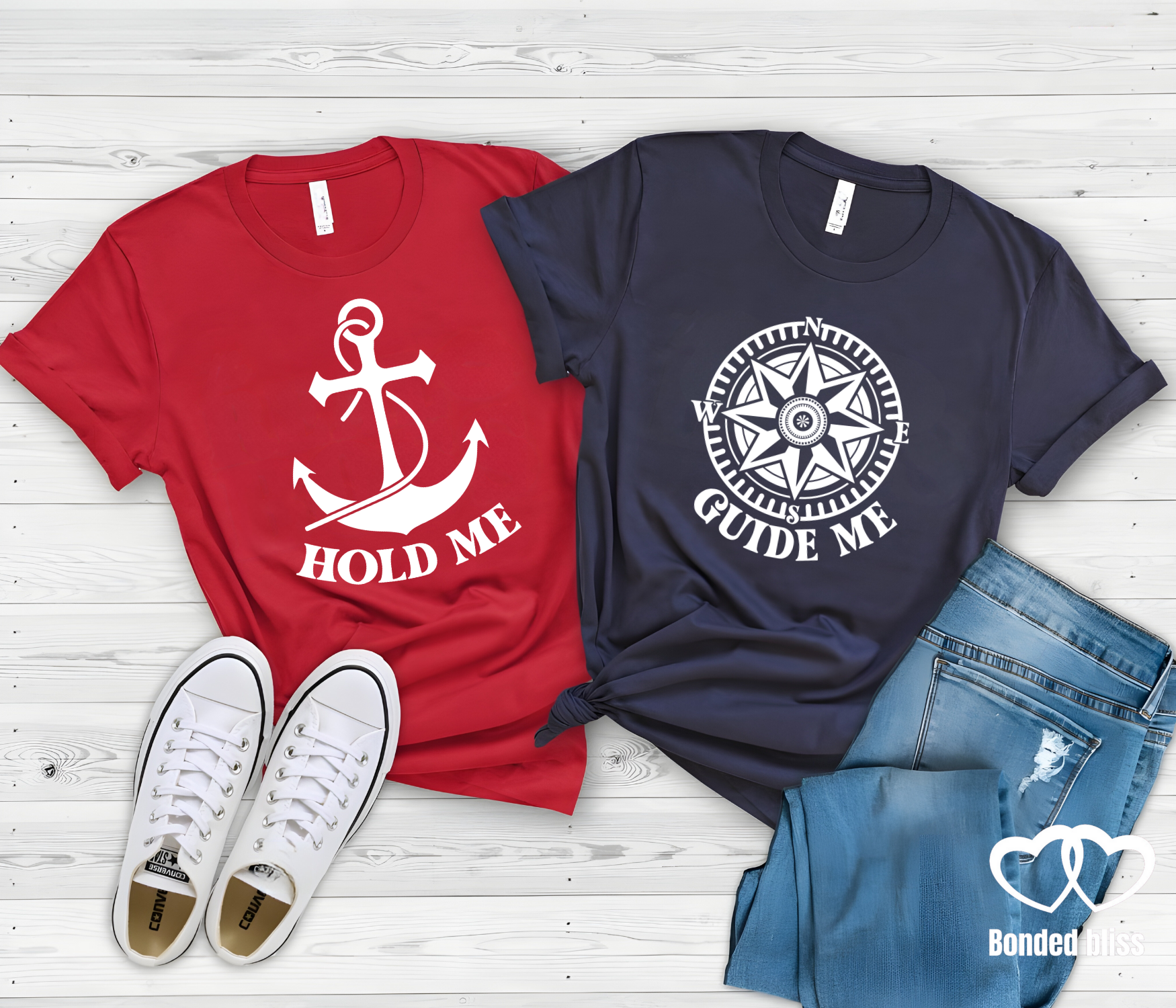 Matching Anchor & Compass T-Shirt Set - 'Hold Me' & 'Guide Me' Nautical Couple Shirts Matching Anchor & Compass T-Shirt Set - 'Hold Me' & 'Guide Me' Nautical Couple Shirts