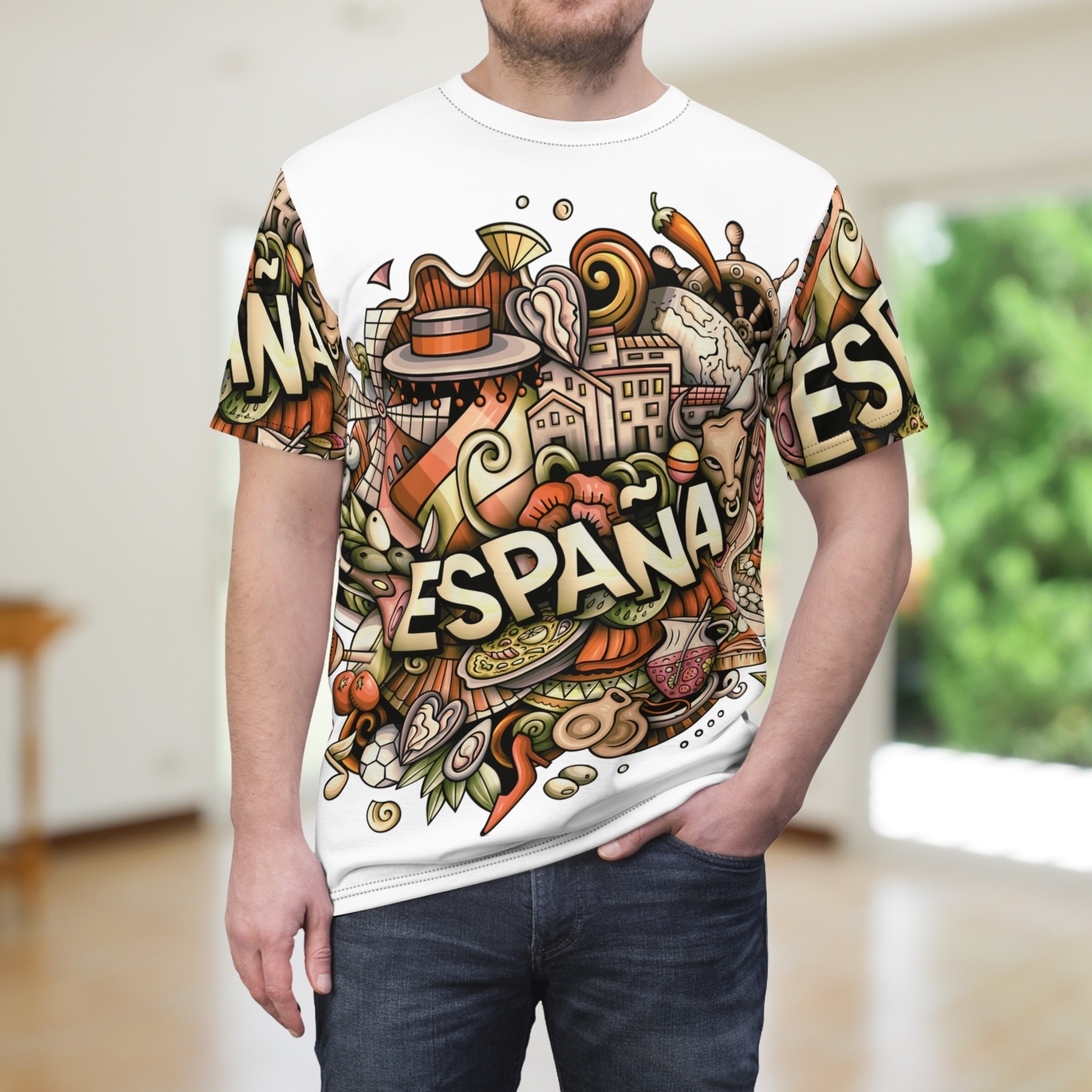 T-Shirt Spain Detailed Retro Cartoon Illustration Design