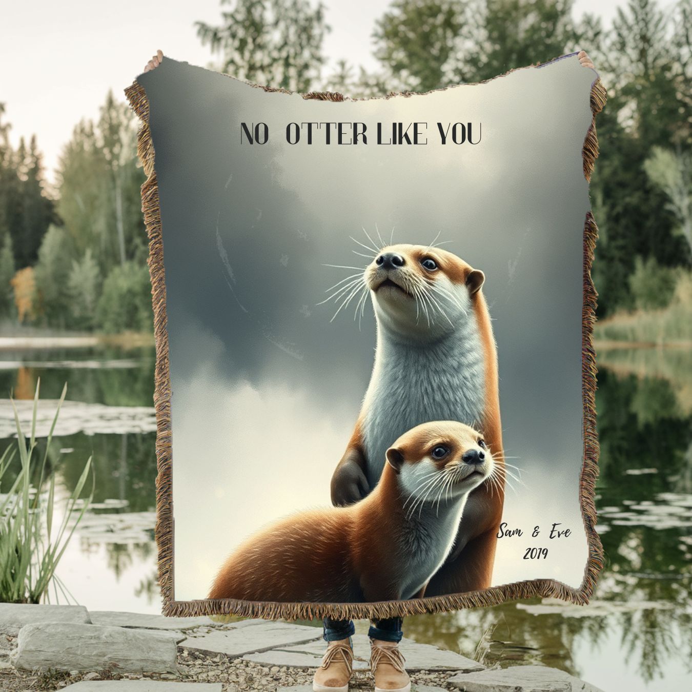 Woven Blanket - Otter Couple Love Pun, Home Decor Throw