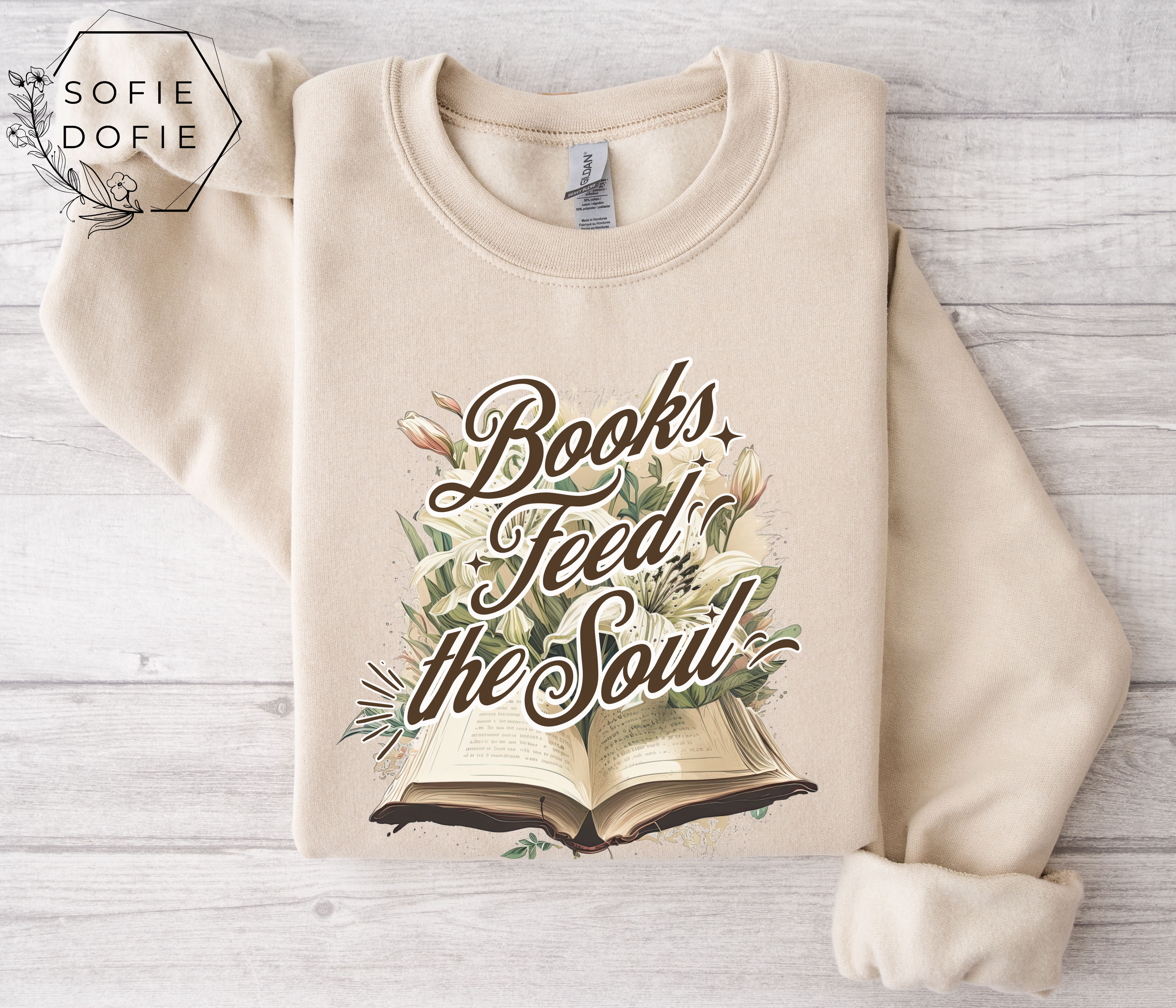 Book Lover Crewneck Sweatshirt - Books Feed the Soul product thumbnail image Book Lover Crewneck Sweatshirt - Books Feed the Soul product thumbnail image
