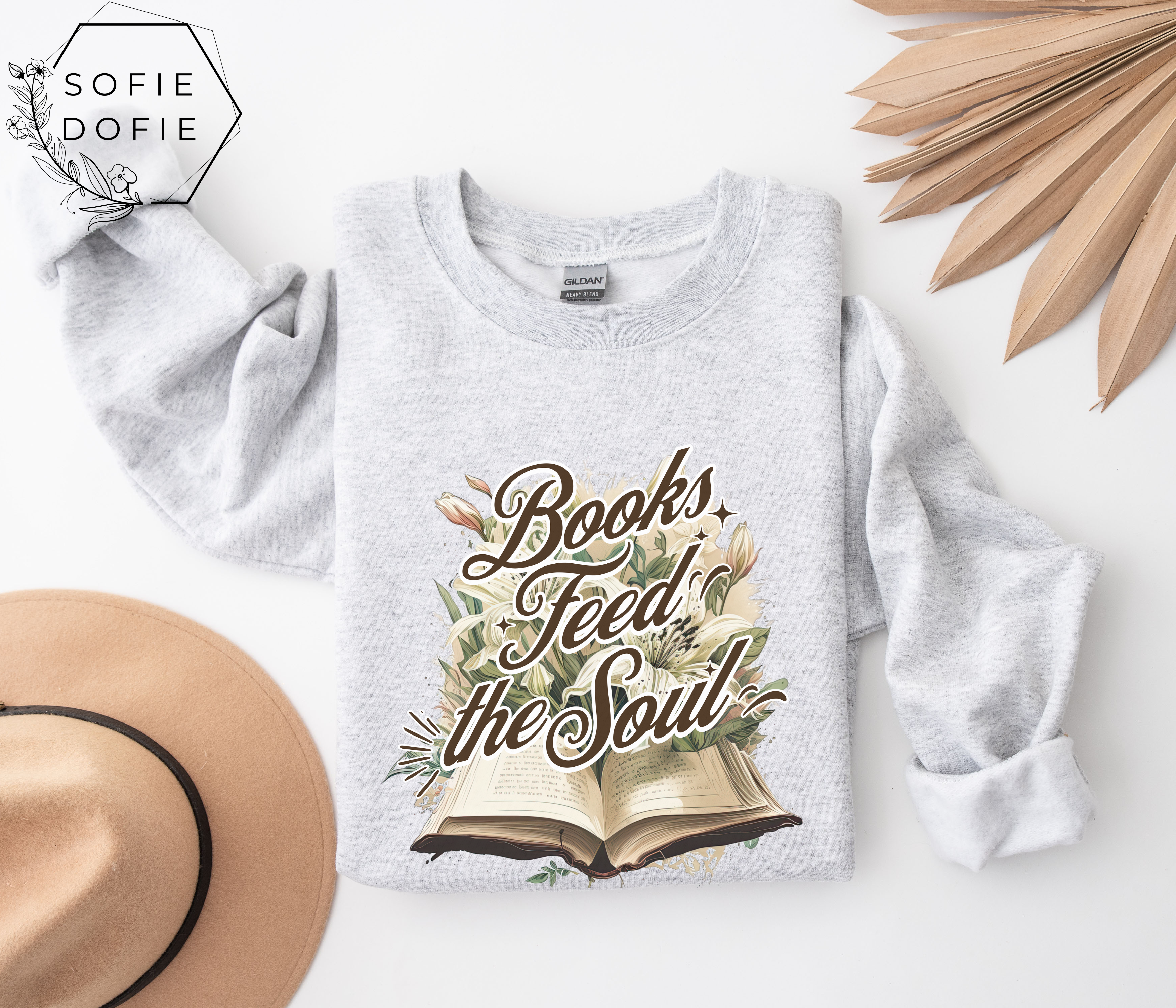 Book Lover Crewneck Sweatshirt - Books Feed the Soul product thumbnail image Book Lover Crewneck Sweatshirt - Books Feed the Soul product thumbnail image