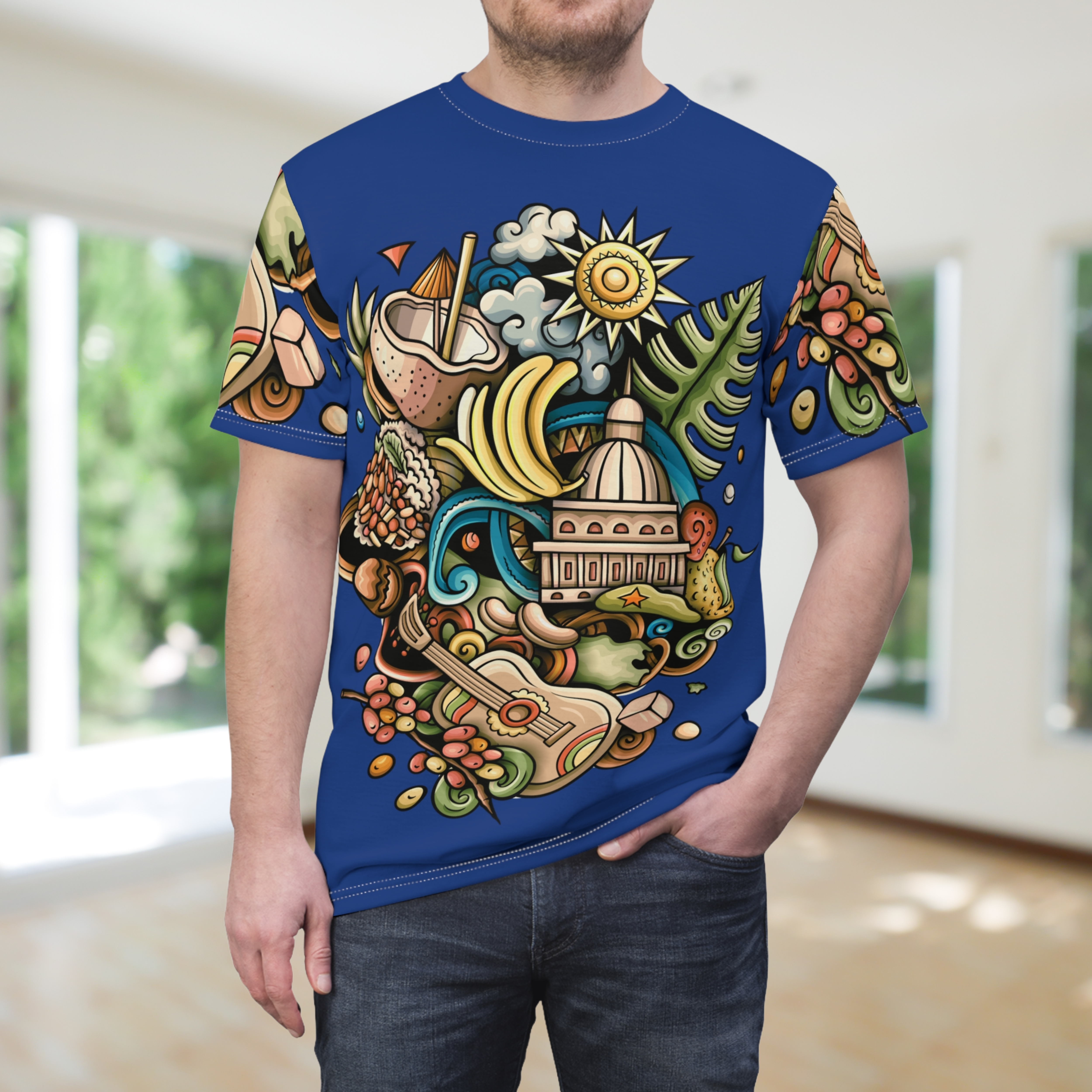 Unisex Tee Cuba Retro Cartoon Illustration Culture Design