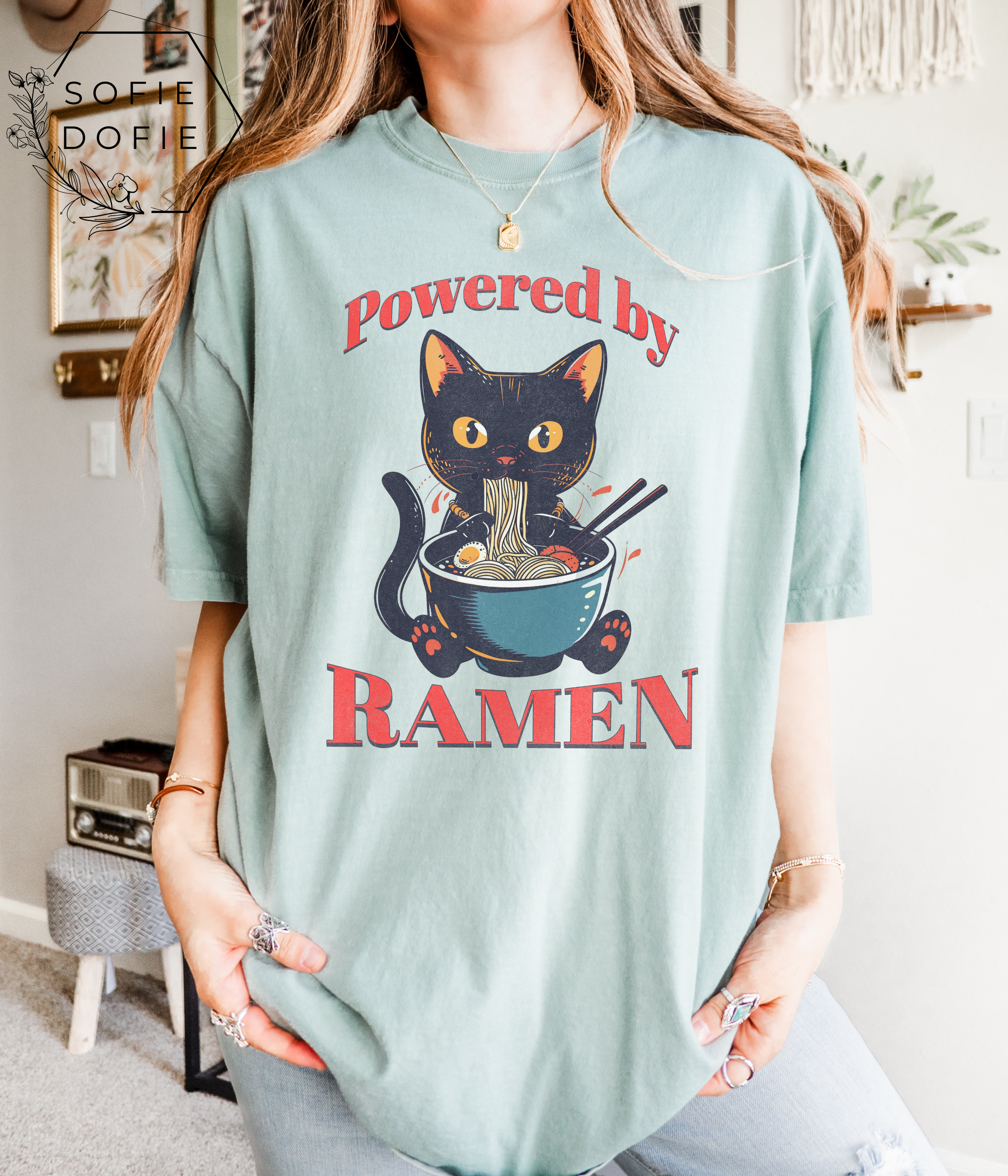 Garment-Dyed T-Shirt with Ramen Cat Design - Unisex product thumbnail image