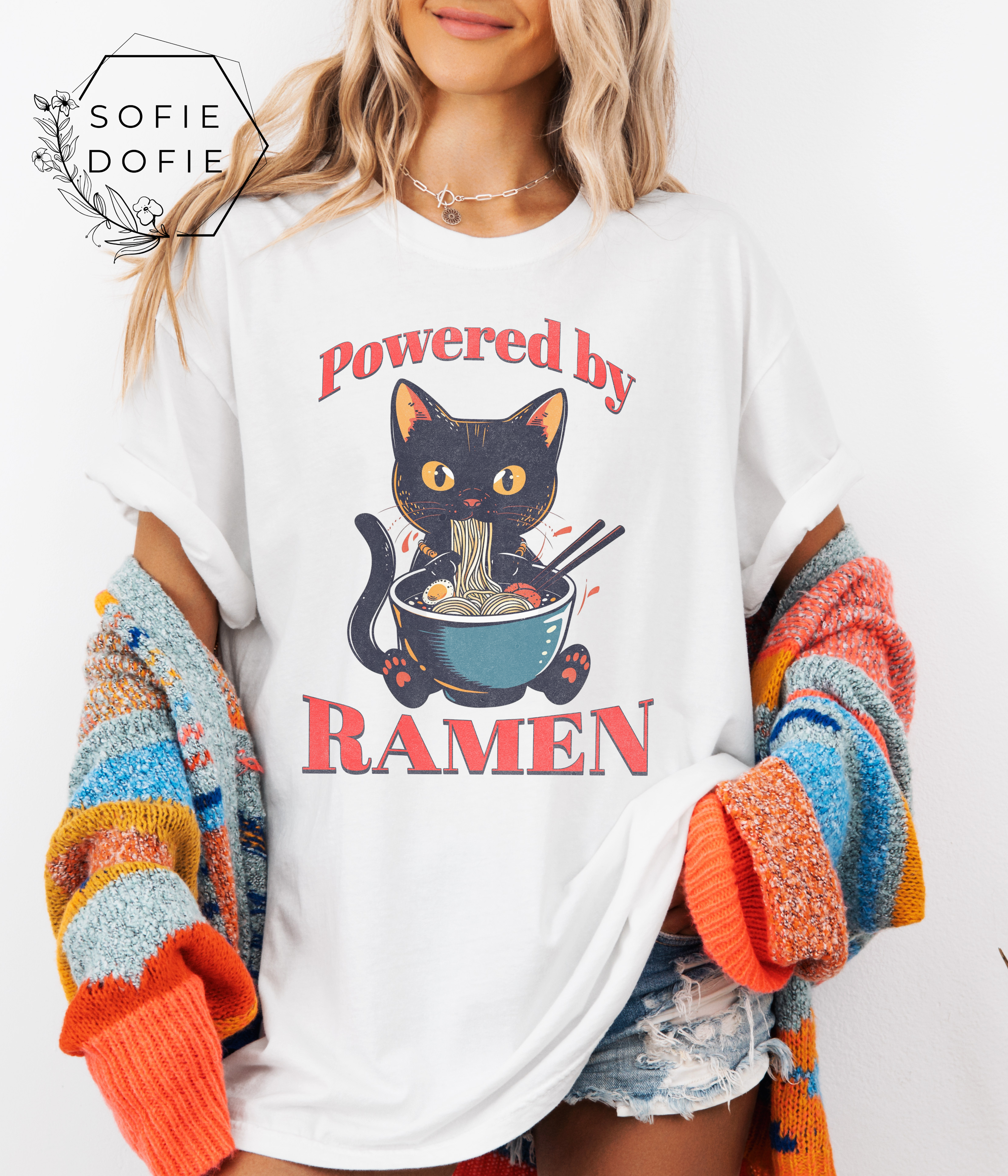 Garment-Dyed T-Shirt with Ramen Cat Design - Unisex product thumbnail image