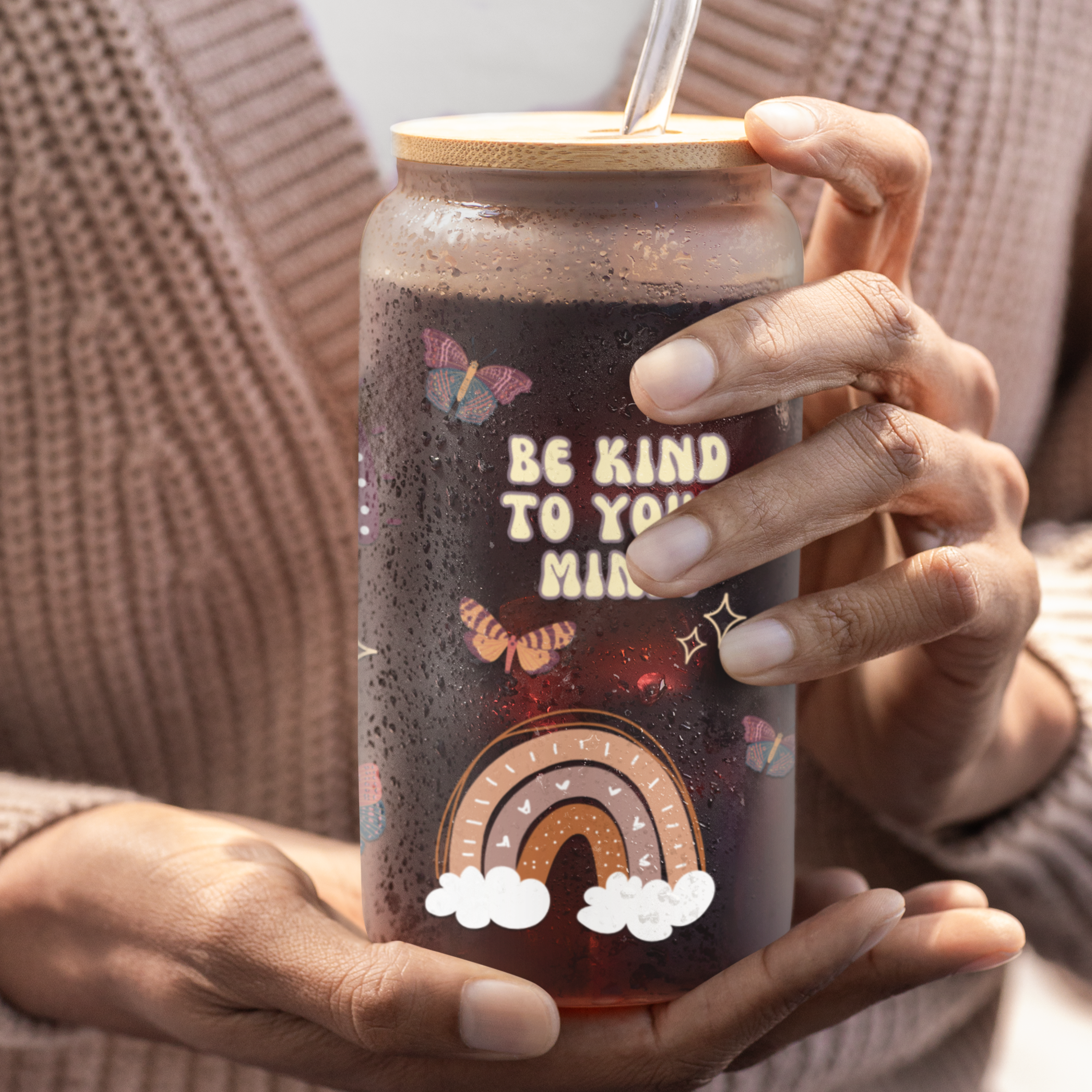 Boho Rainbow Glass Tumbler – Stylish and Functional, Mindfulness Inspirational Glass Sipper for Women product thumbnail image