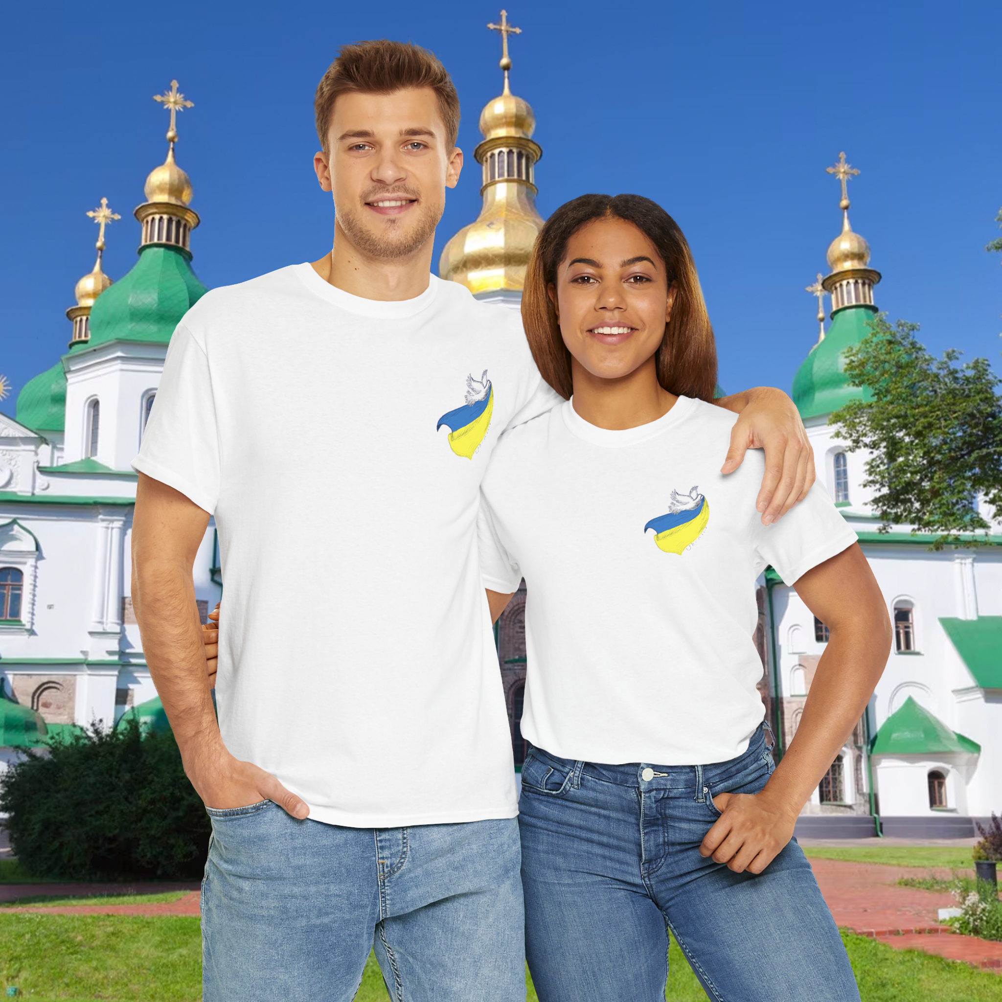 Dove of Peace Tee – Ukrainian Flag Dove Design Unisex Cotton T-Shirt, Unisex Heavy Cotton Tee – Express Delivery available product thumbnail image Dove of Peace Tee – Ukrainian Flag Dove Design Unisex Cotton T-Shirt, Unisex Heavy Cotton Tee – Express Delivery available product thumbnail image