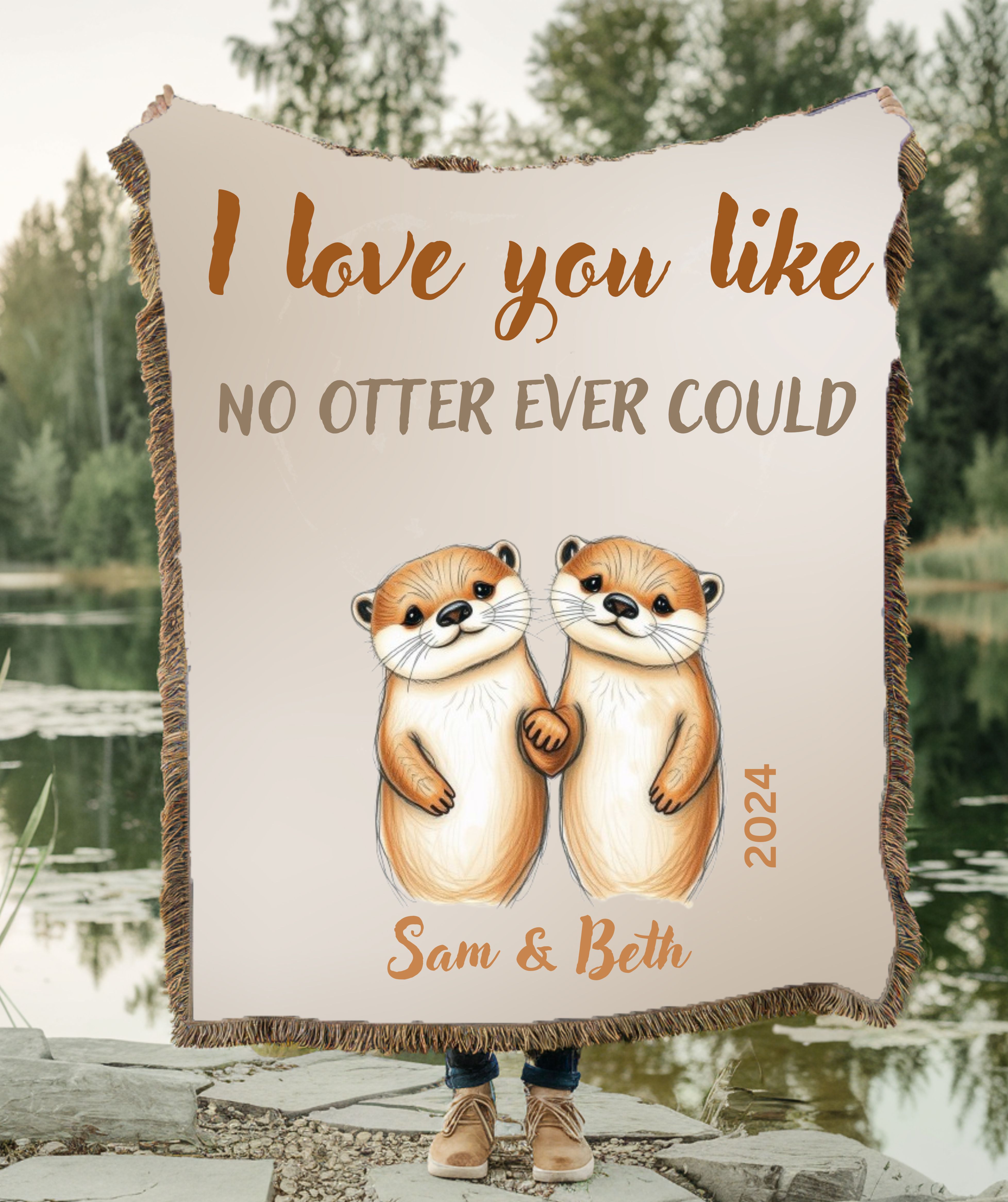 Woven Blanket - Otter Love Pun Gift for Couples, custom gift 