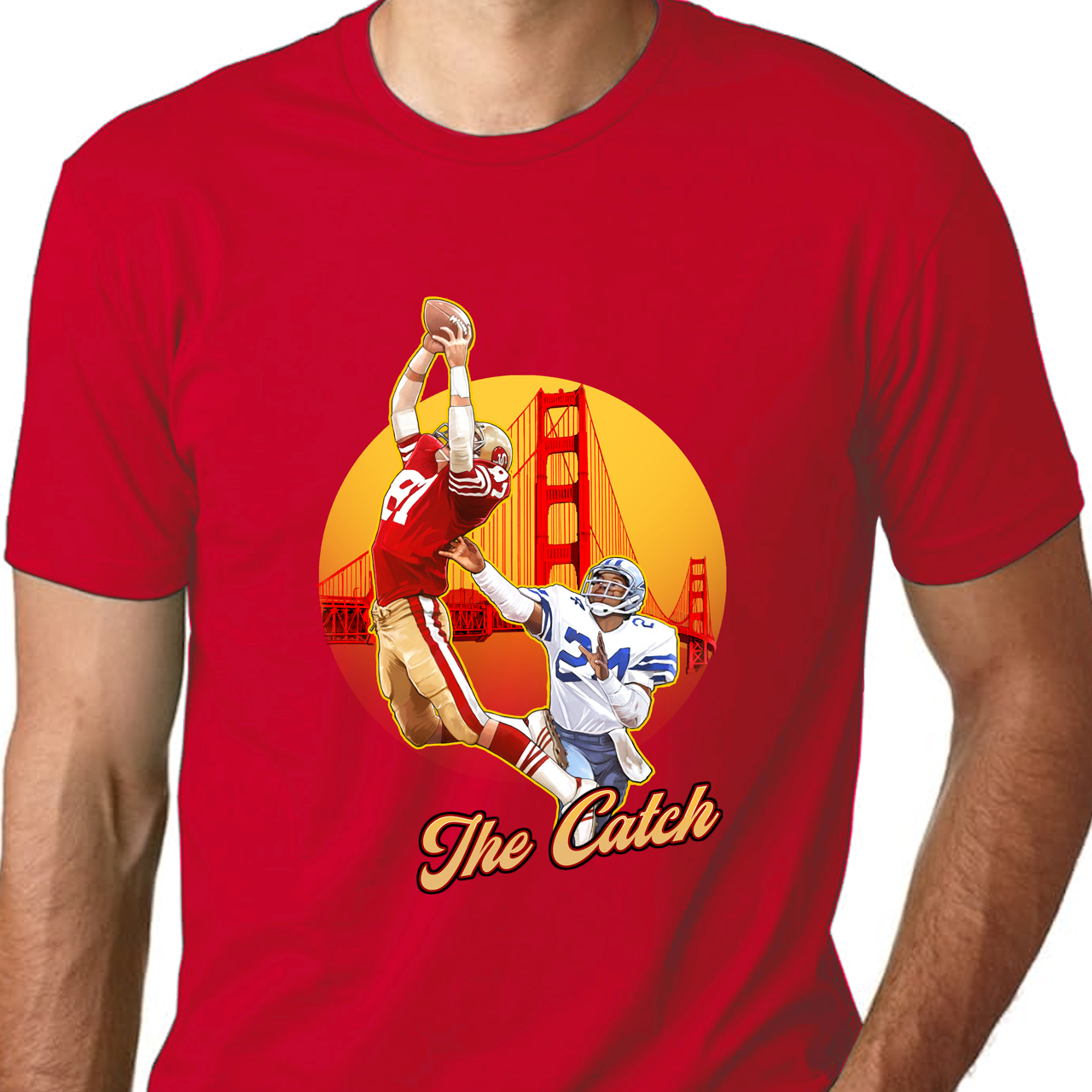 San Francisco 49ers The Catch Dwight Clark. Unisex Cotton Crew Tee San Francisco 49ers The Catch Dwight Clark. Unisex Cotton Crew Tee
