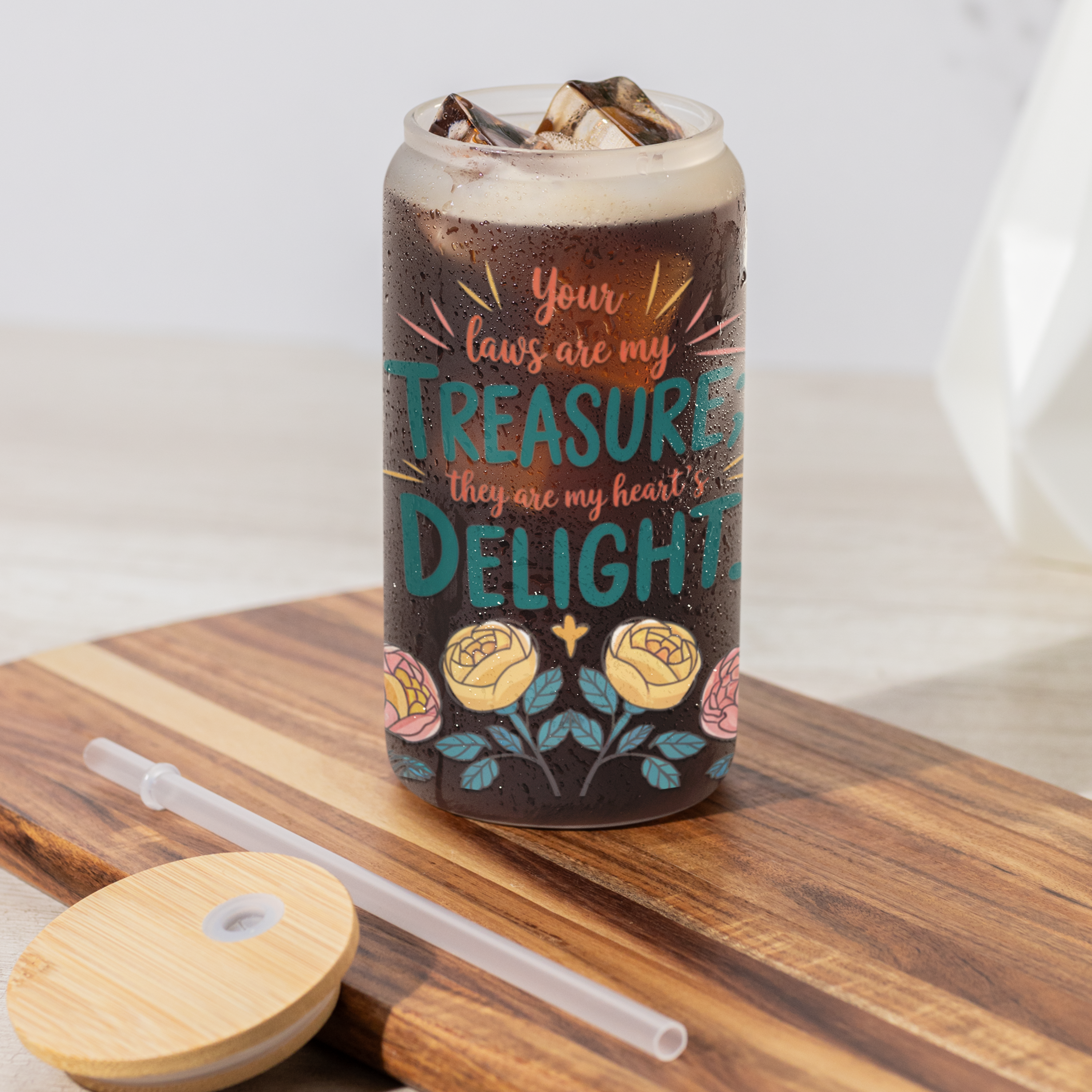 Your Laws Are My Treasure Glass Tumbler, 16oz Christian Inspirational Design, Faith-based drinkware gift product thumbnail image Your Laws Are My Treasure Glass Tumbler, 16oz Christian Inspirational Design, Faith-based drinkware gift product thumbnail image