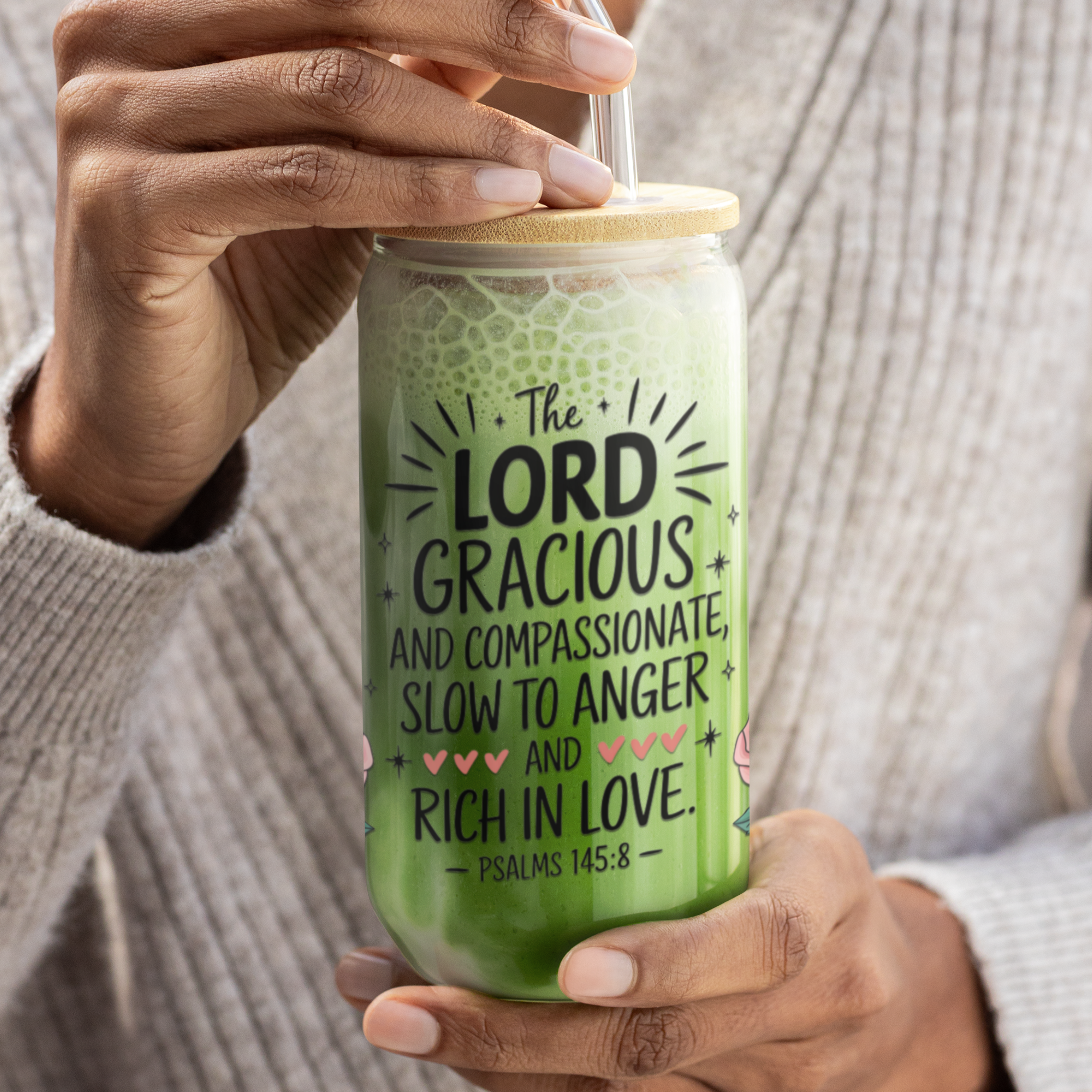 The Lord Is Gracious 16oz Glass Tumbler, Faith-Inspired Tumbler with Bamboo Lid and Straw product thumbnail image The Lord Is Gracious 16oz Glass Tumbler, Faith-Inspired Tumbler with Bamboo Lid and Straw product thumbnail image