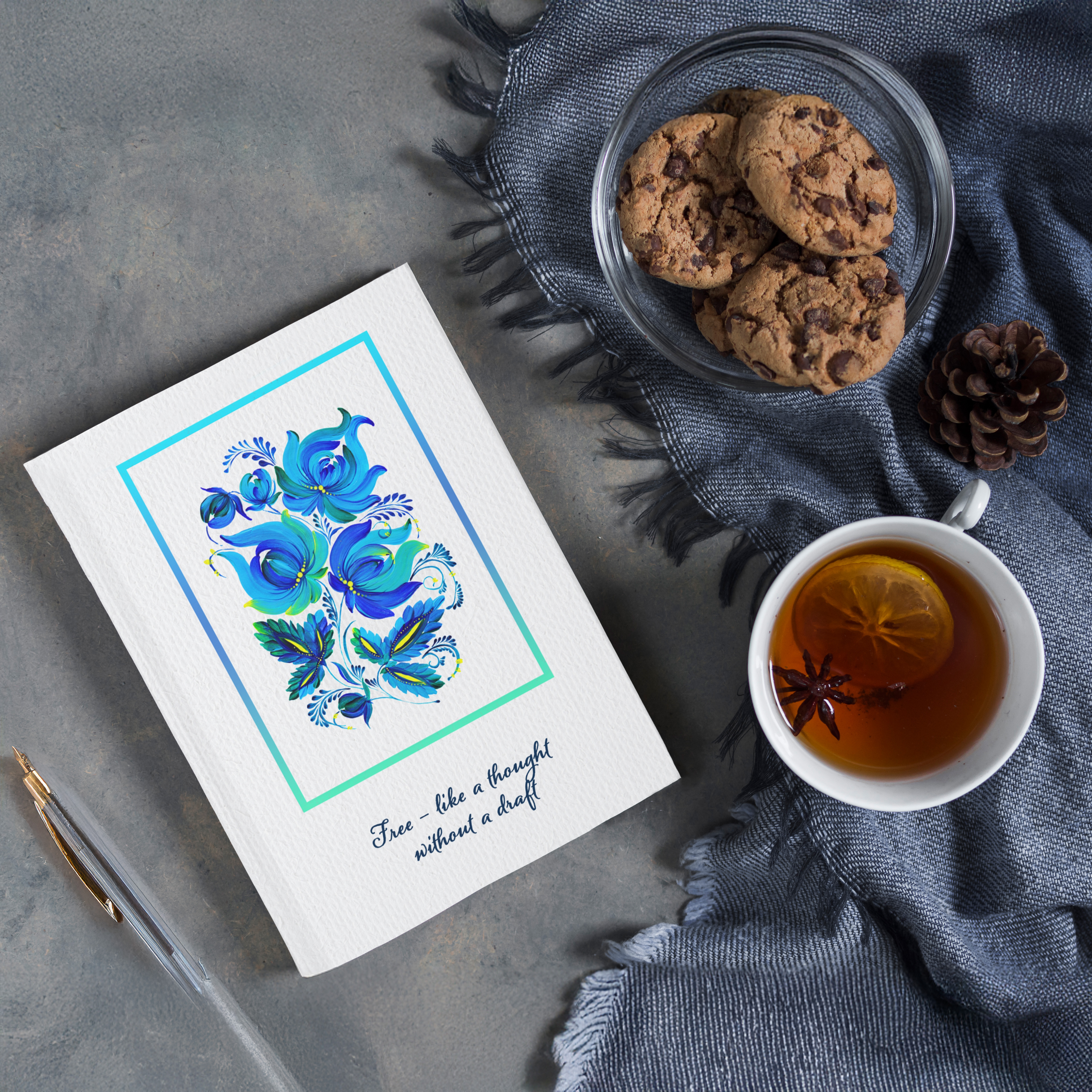 Frosty Flowers Hardcover Journal – "Free - like a thought without a draft" product thumbnail image Frosty Flowers Hardcover Journal – "Free - like a thought without a draft" product thumbnail image