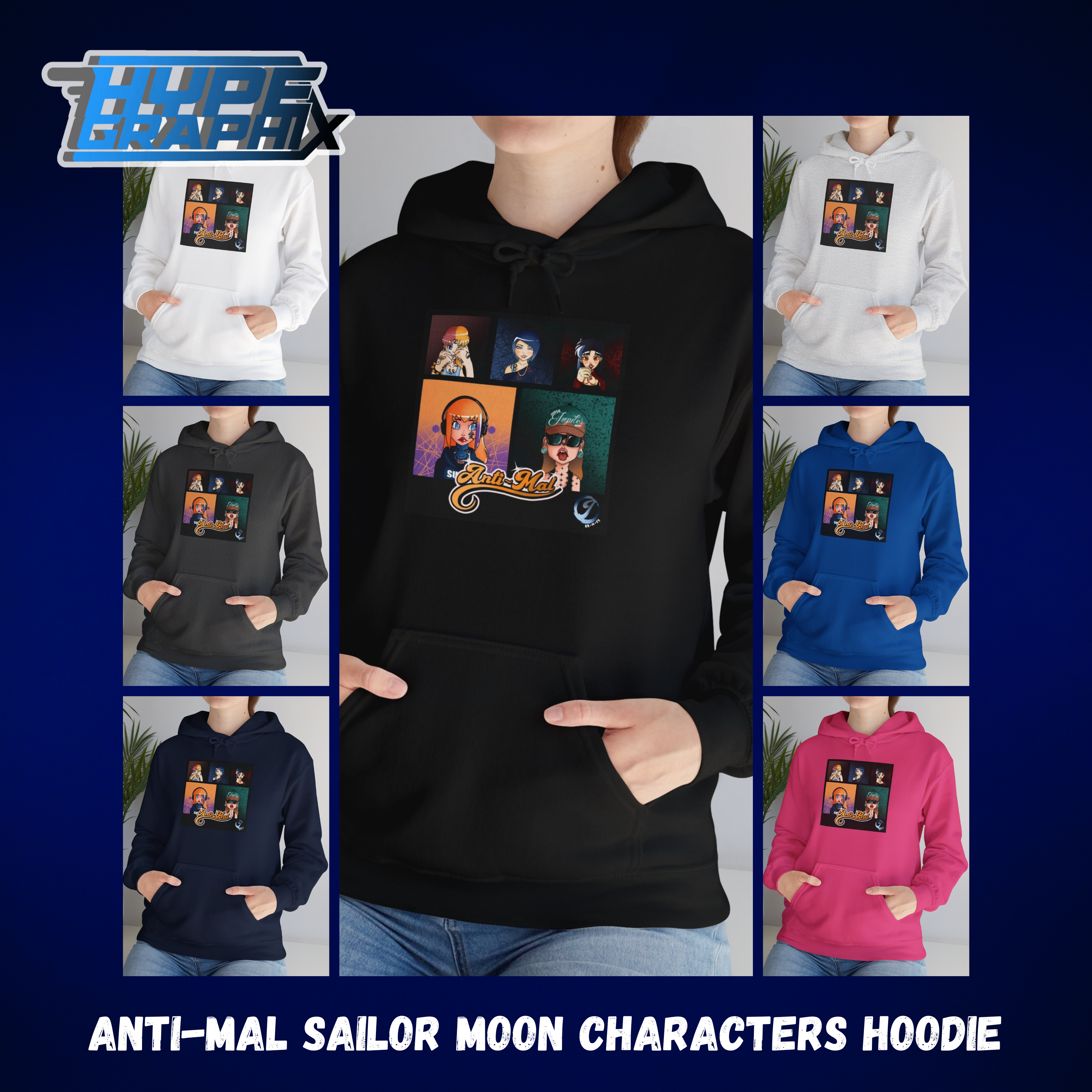 Anti-Mal Sailormoon Characters Unisex Heavy Blend™ Hooded Sweatshirt product thumbnail image
