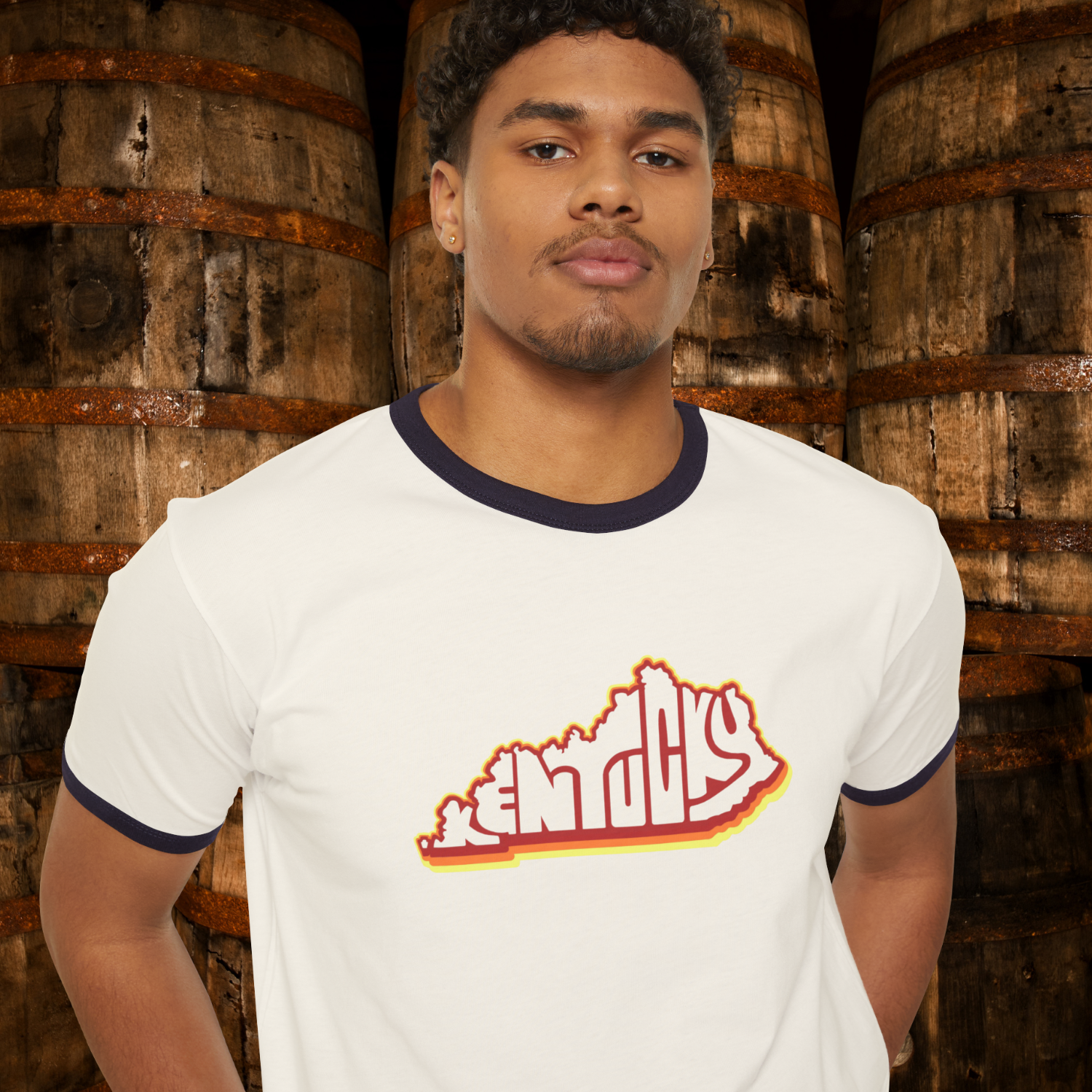 Kentucky State Shape Unisex Ringer T-Shirt, Kentucky Tee, Retro Shirt, State Pride Tee, Souvenir Apparel