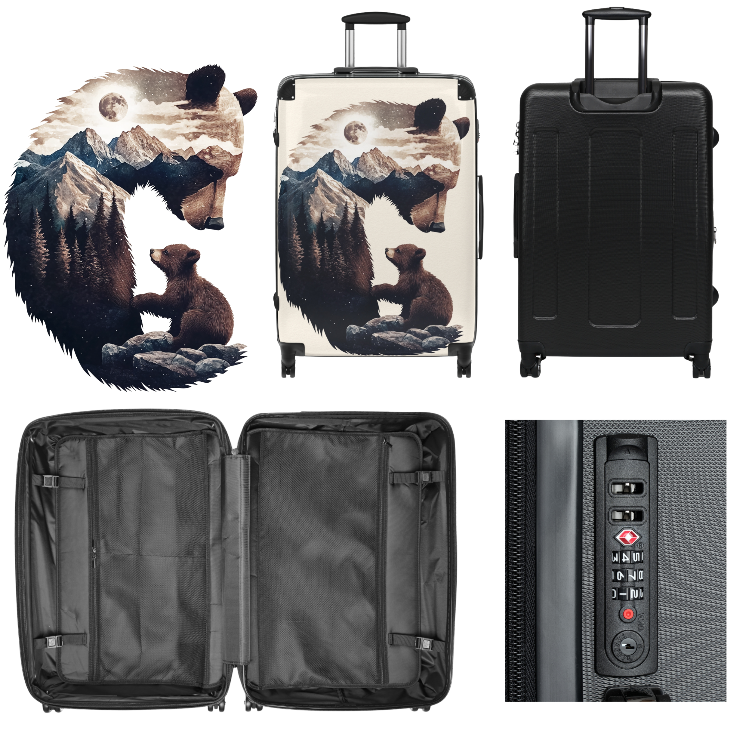 Suitcase With Mom Bear and Cub Blended Landscape Art Design Fusion Art With Mountains Double Exposure Art Or Surrealist Nature Blending product thumbnail image Suitcase With Mom Bear and Cub Blended Landscape Art Design Fusion Art With Mountains Double Exposure Art Or Surrealist Nature Blending product thumbnail image