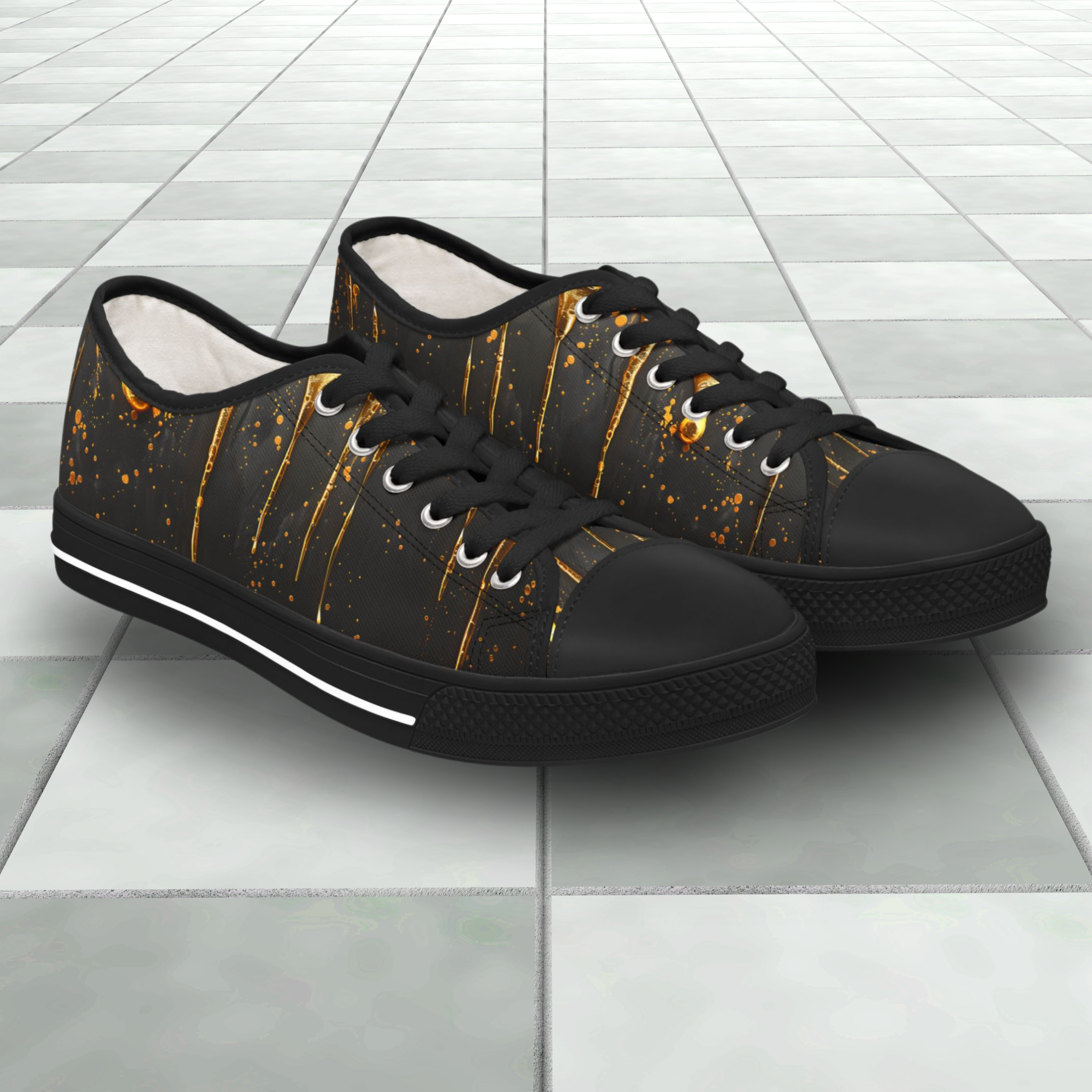 Women's Liquid Gold Drip Design Low Top Sneakers