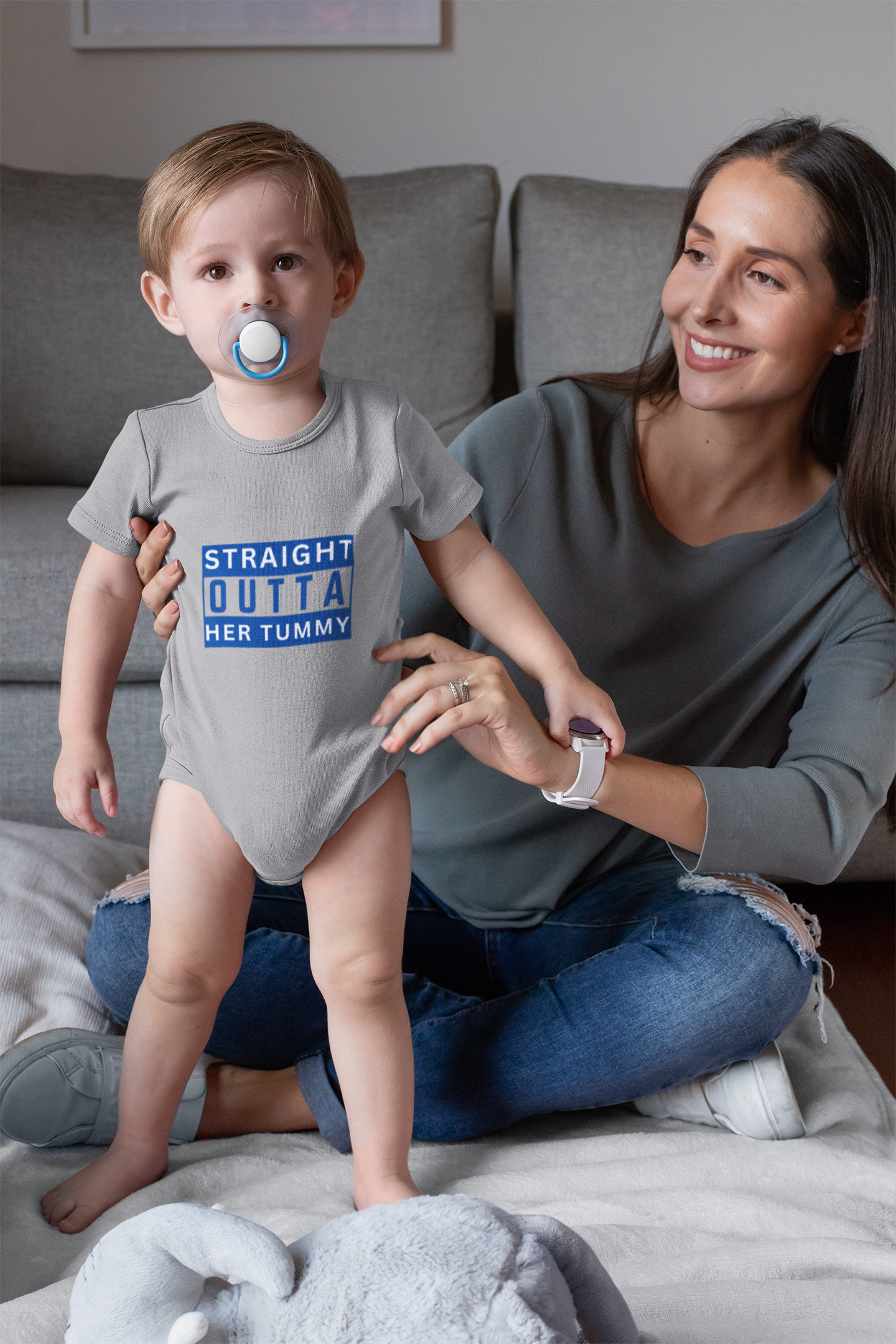 Straight Outta Her Tummy Infant Boys Fine Jersey Bodysuit, Funny Baby Onesie, Cute Baby Boy Onesie from 0-24 Months, Cute Baby Shower Gift product thumbnail image Straight Outta Her Tummy Infant Boys Fine Jersey Bodysuit, Funny Baby Onesie, Cute Baby Boy Onesie from 0-24 Months, Cute Baby Shower Gift product thumbnail image