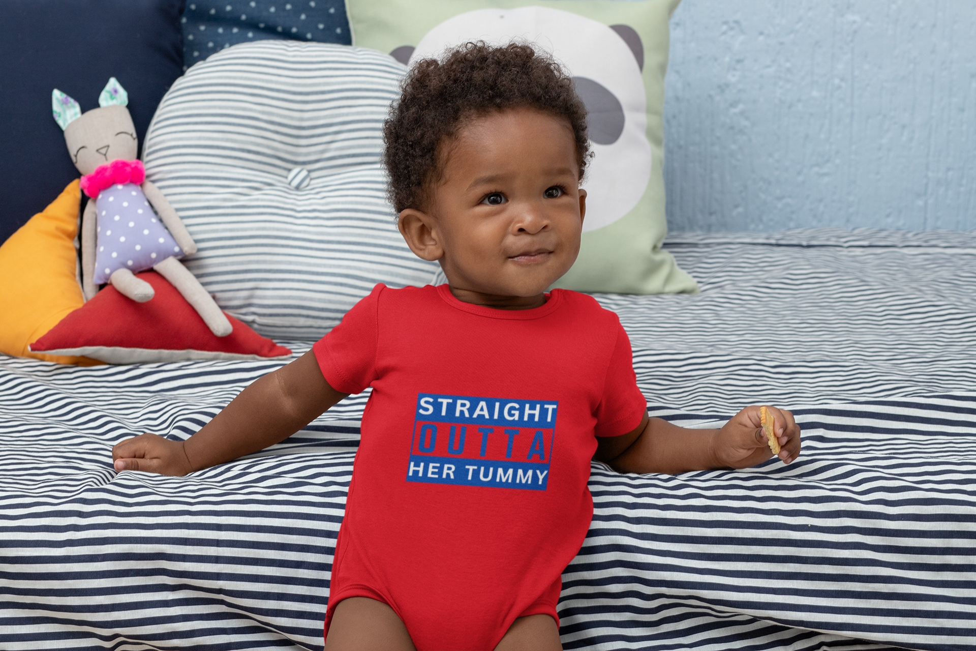 Straight Outta Her Tummy Infant Boys Fine Jersey Bodysuit, Funny Baby Onesie, Cute Baby Boy Onesie from 0-24 Months, Cute Baby Shower Gift product thumbnail image Straight Outta Her Tummy Infant Boys Fine Jersey Bodysuit, Funny Baby Onesie, Cute Baby Boy Onesie from 0-24 Months, Cute Baby Shower Gift product thumbnail image