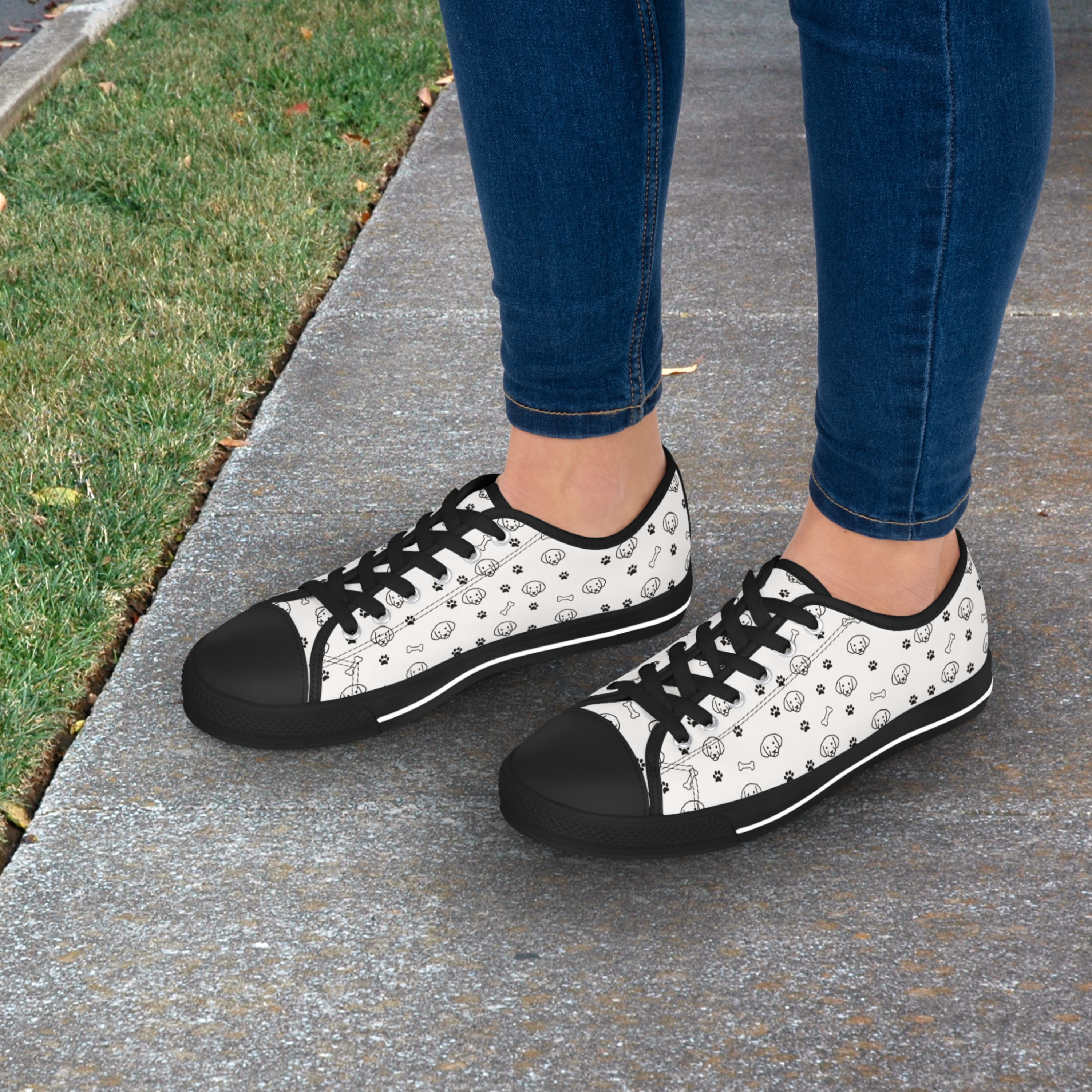 Dog Lover Sneakers with Face, Paws, and Bones Design